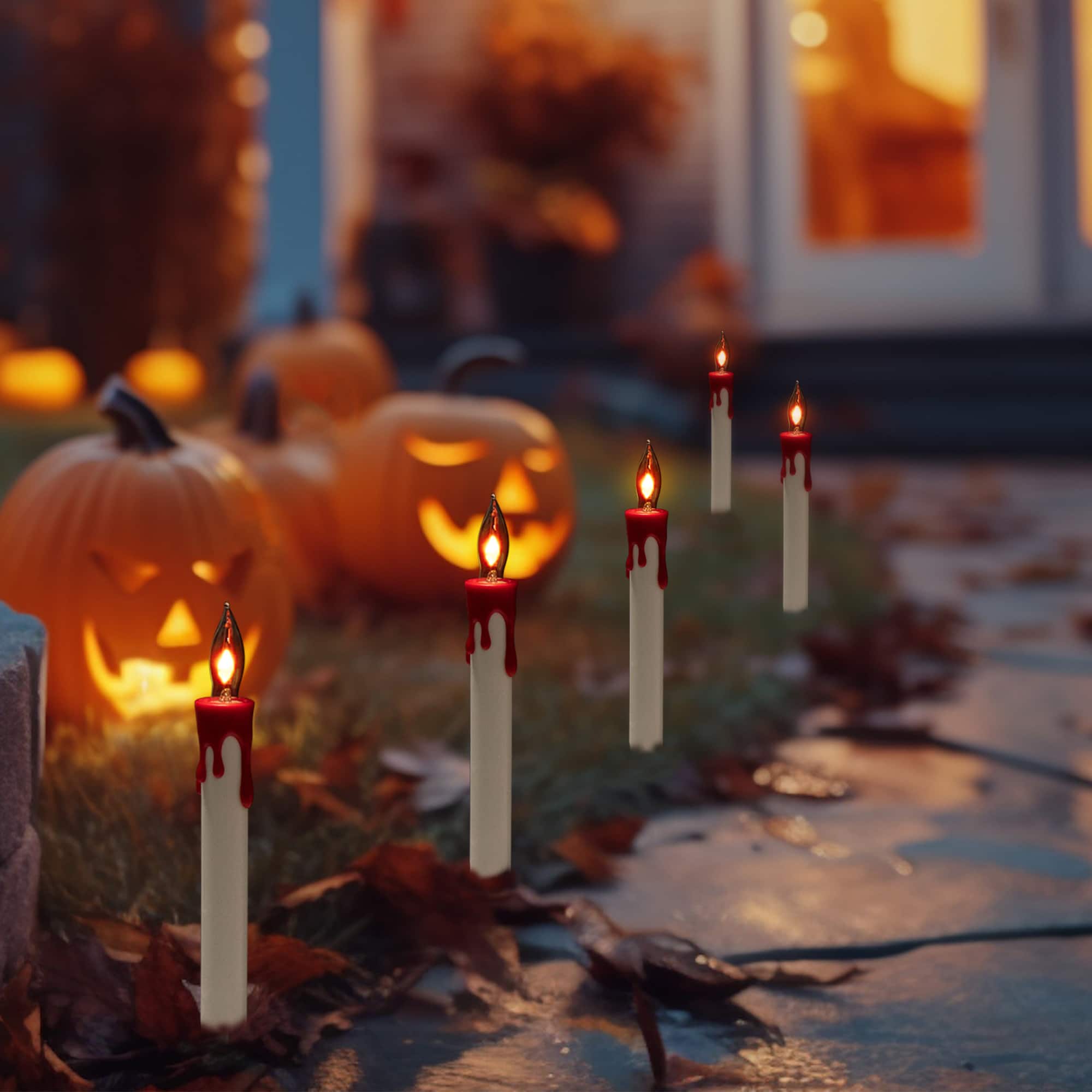 35763798 4 ft. Lighted Flickering Candle Halloween Pathway Marker Lights - Clear Bulb & Black Wire - 5 Count