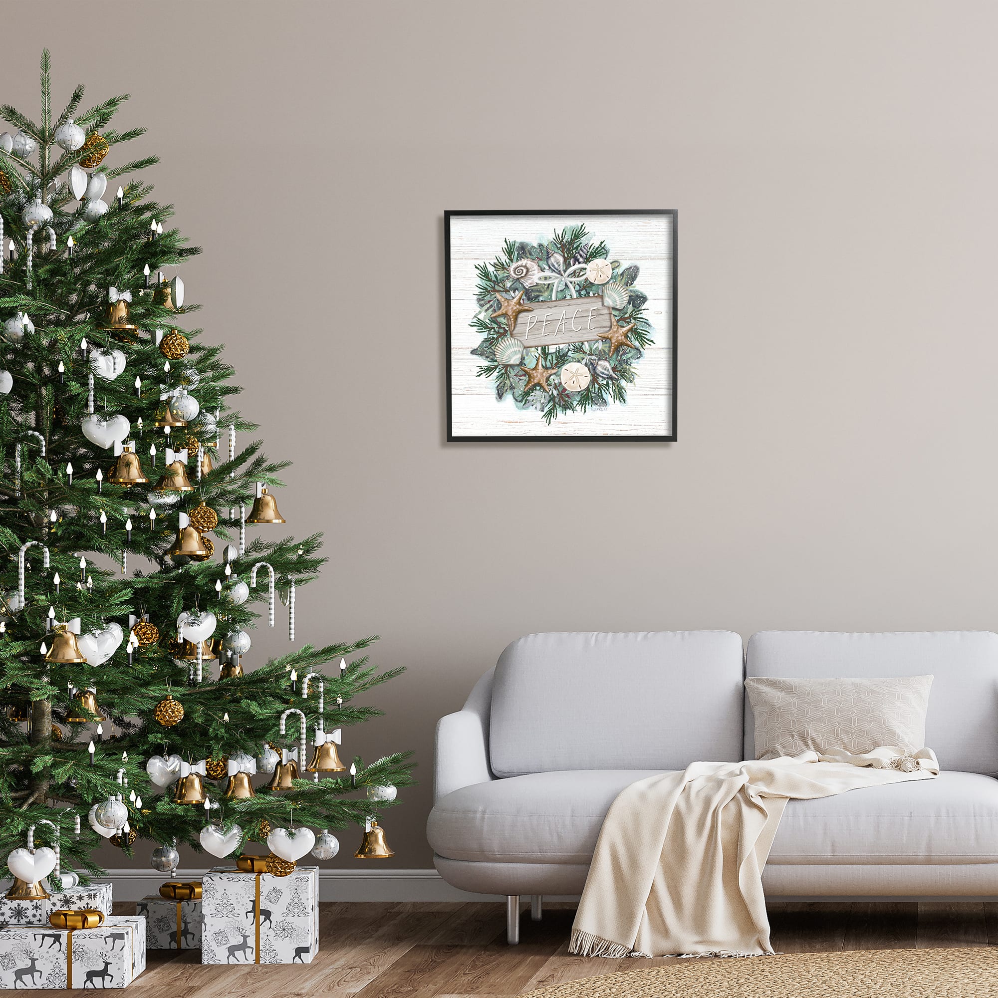 Stupell Industries Sea Life Holiday Peace Wreath Framed Giclee Art