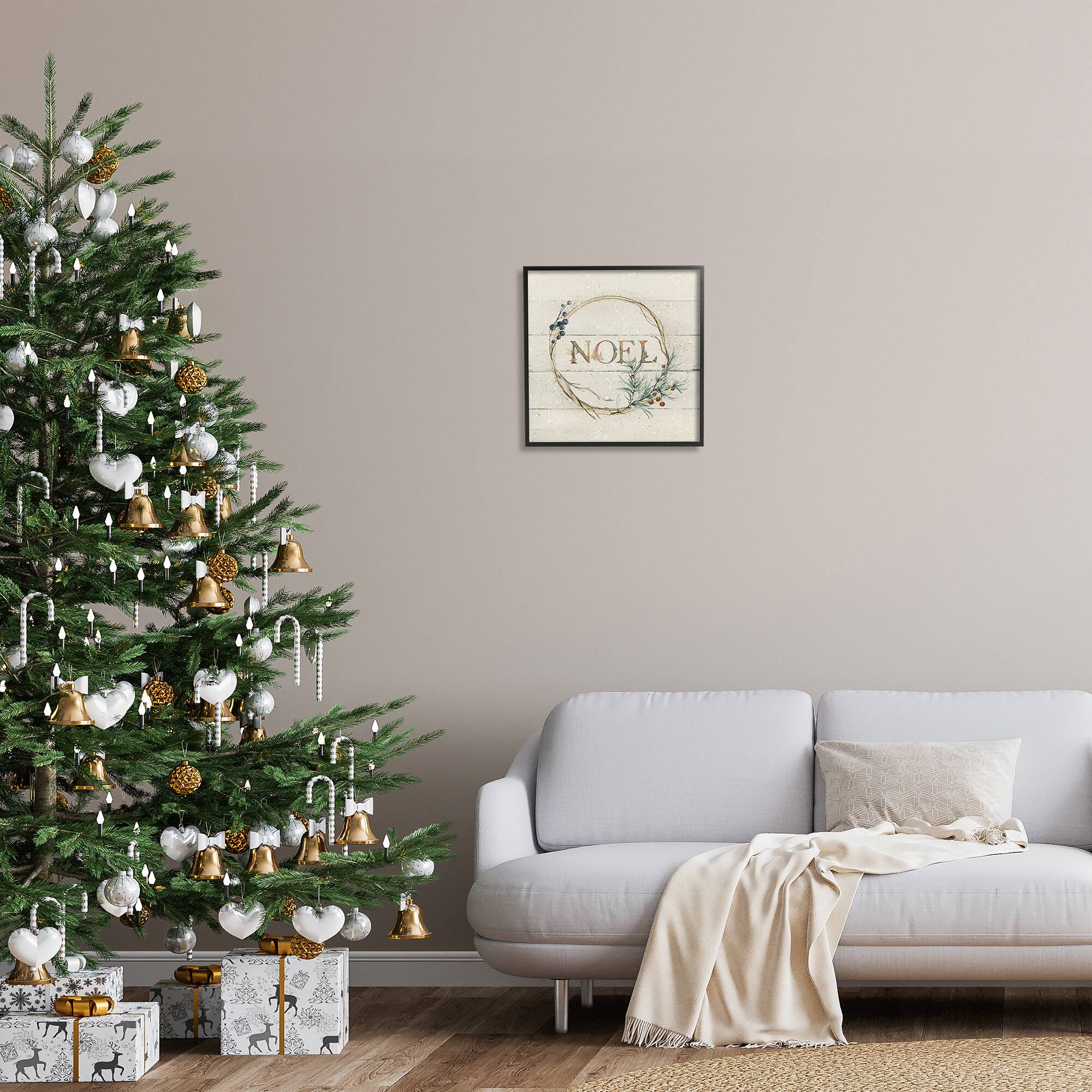 Stupell Industries Noel Holiday Botanical Wreath Framed Giclee Art