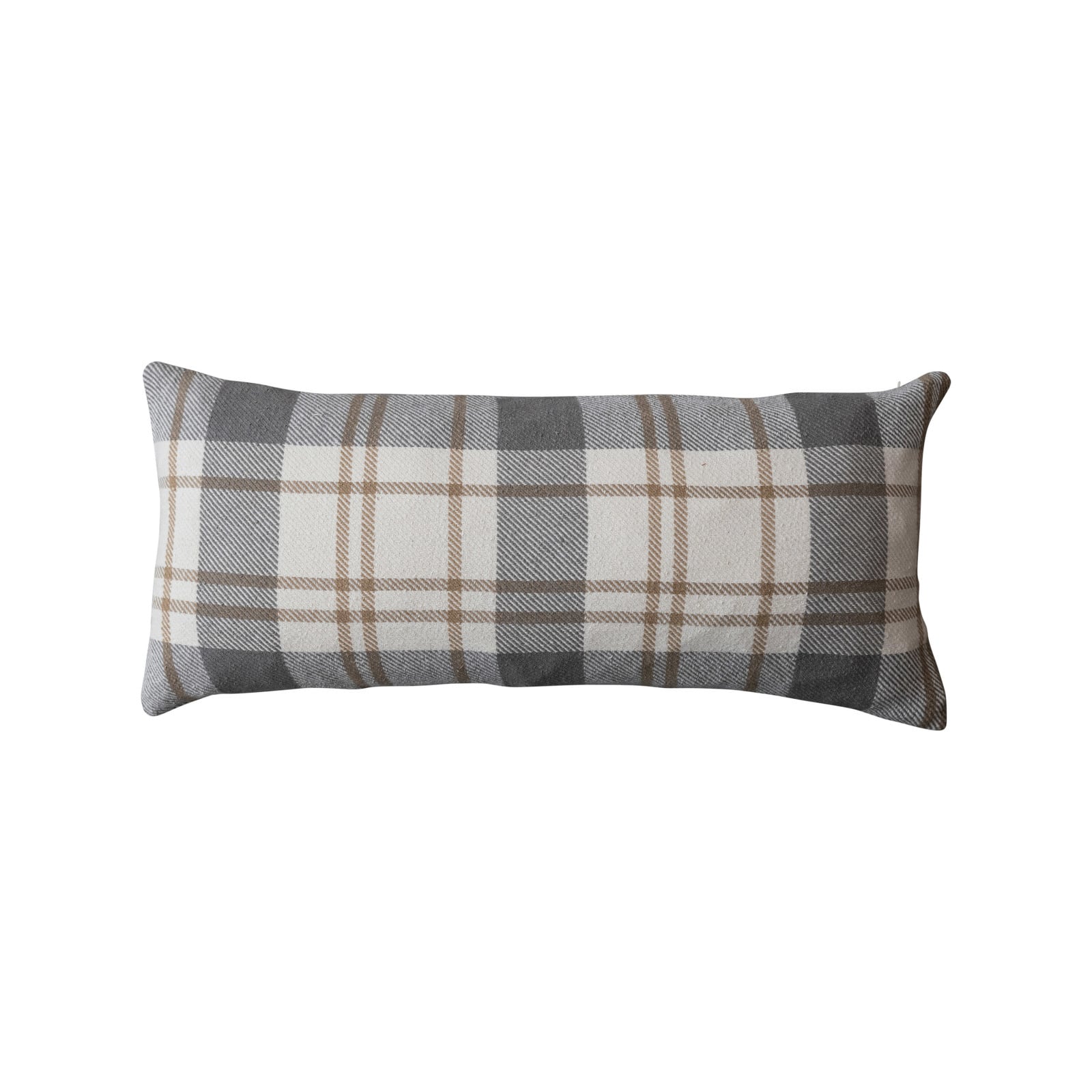Hello Honey® 36" x 16" Brown, Gray & Natural Plaid Brushed Flannel Lumbar Pillow