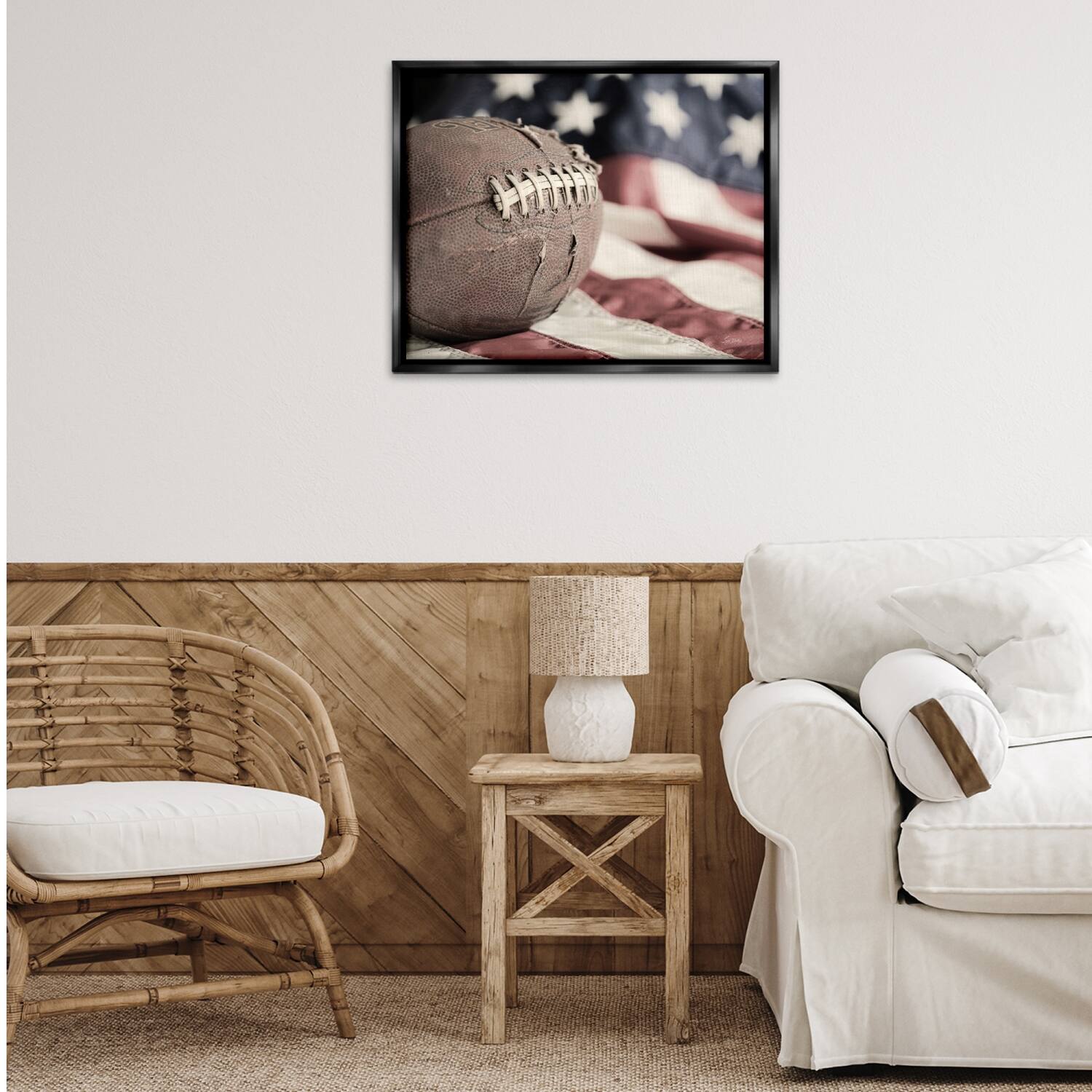 Stupell Industries Football & American Flag Floater Framed Art