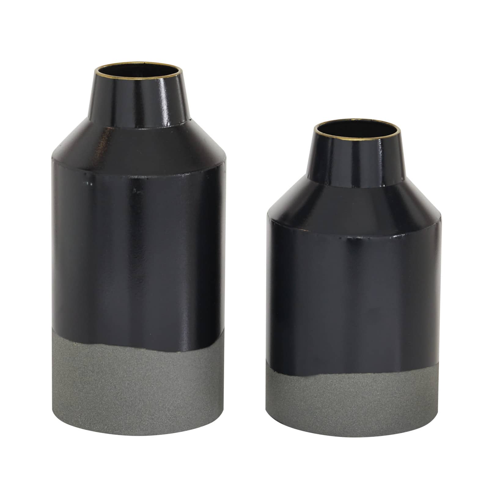 Set of 2 Black Metal Contemporary Vase, 10", 12"