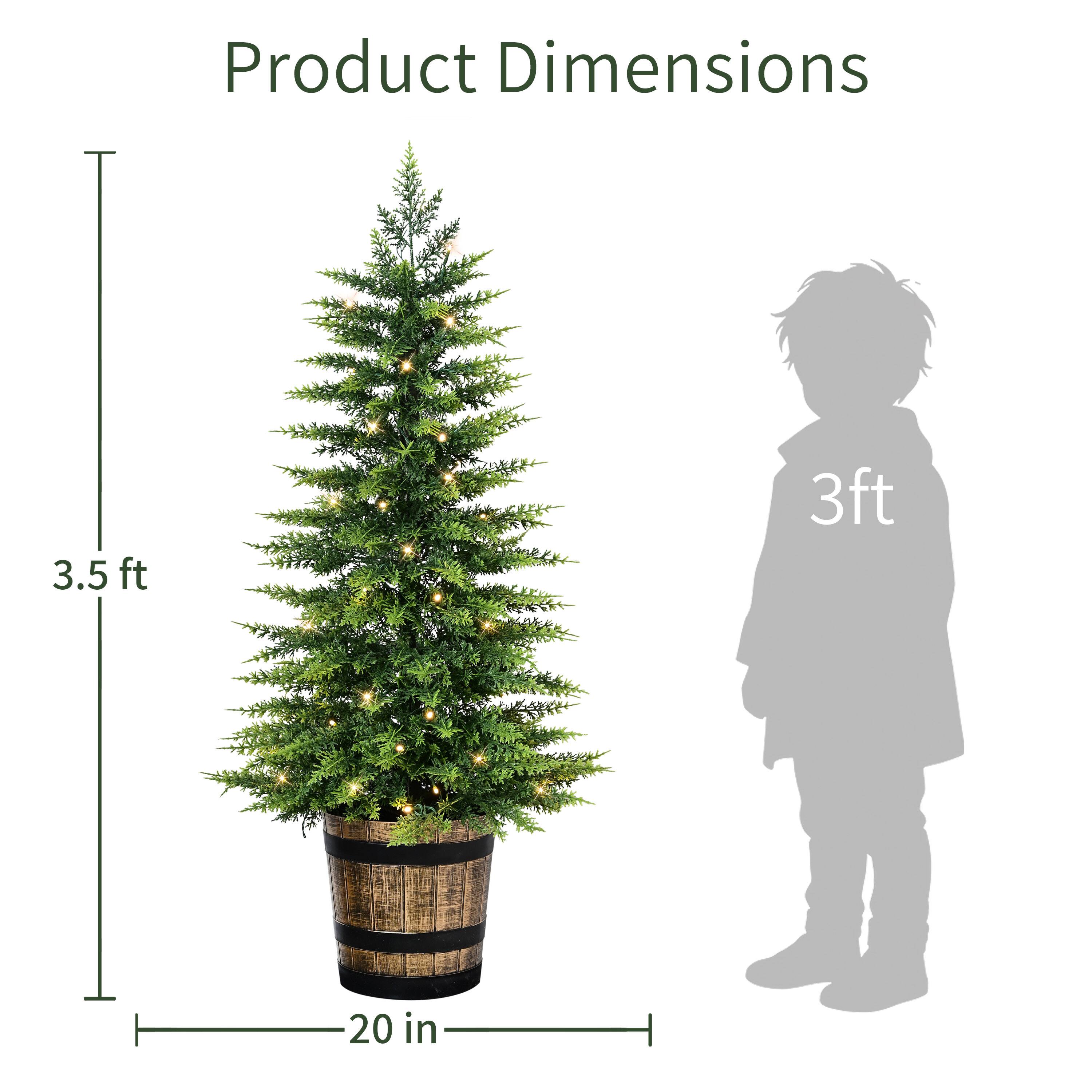 Puleo International 3.5ft. Pre-Lit Battery-Operated Artificial Christmas Trees with Whiskey Barrel Base, Warm White LED Lights, 2ct.