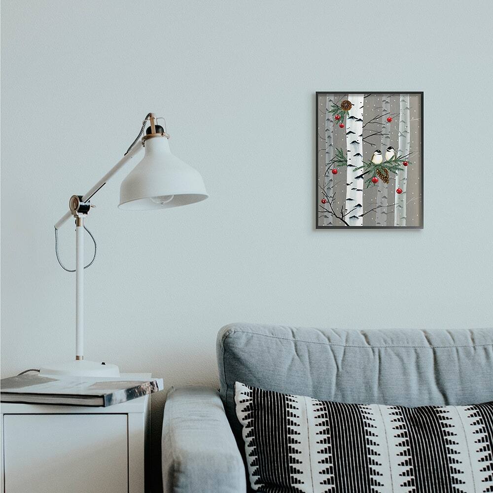 Stupell Industries Birds and Holiday Ornaments Birch Tree Forest  Framed Wall Art