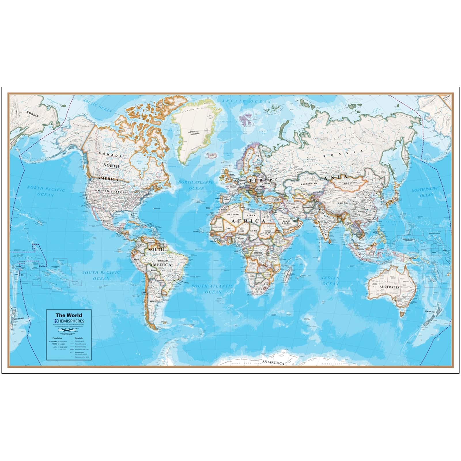 Hemispheres® Contemporary Laminated Wall World Map