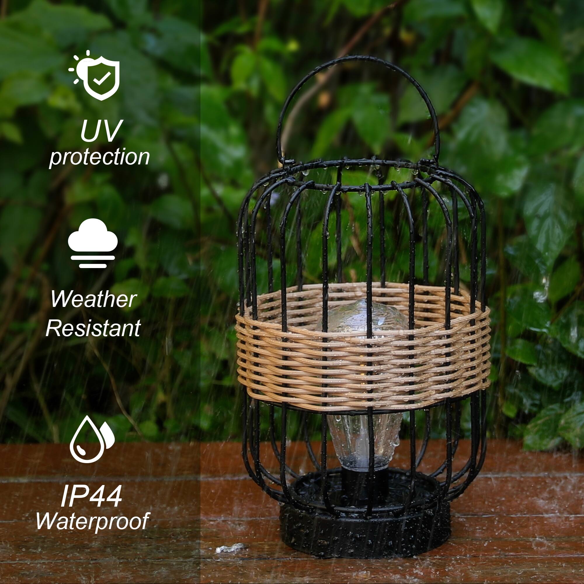 Glitzhome® 11.75" Metal Wire Faux Rattan Solar Powered Outdoor Lantern