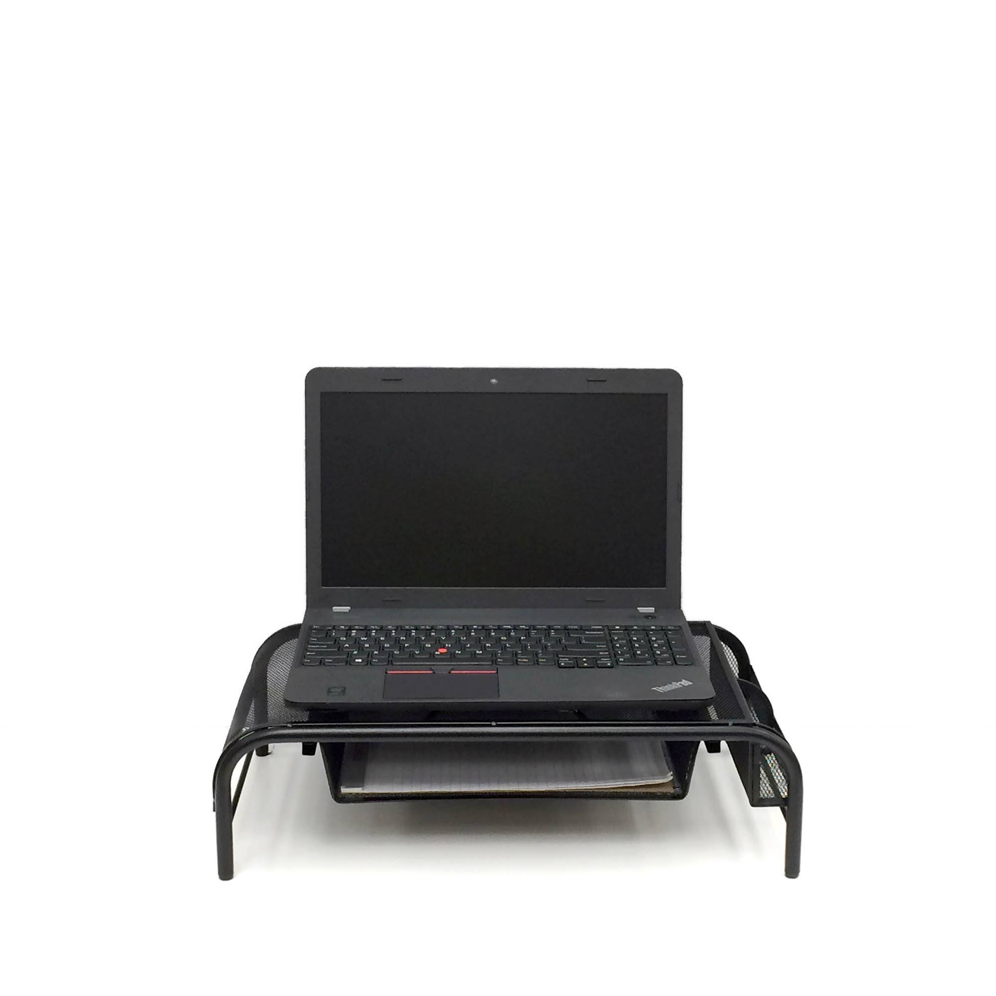 Mind Reader Black Metal Mesh Monitor Riser Stand & Desk Organizer With Drawer Set