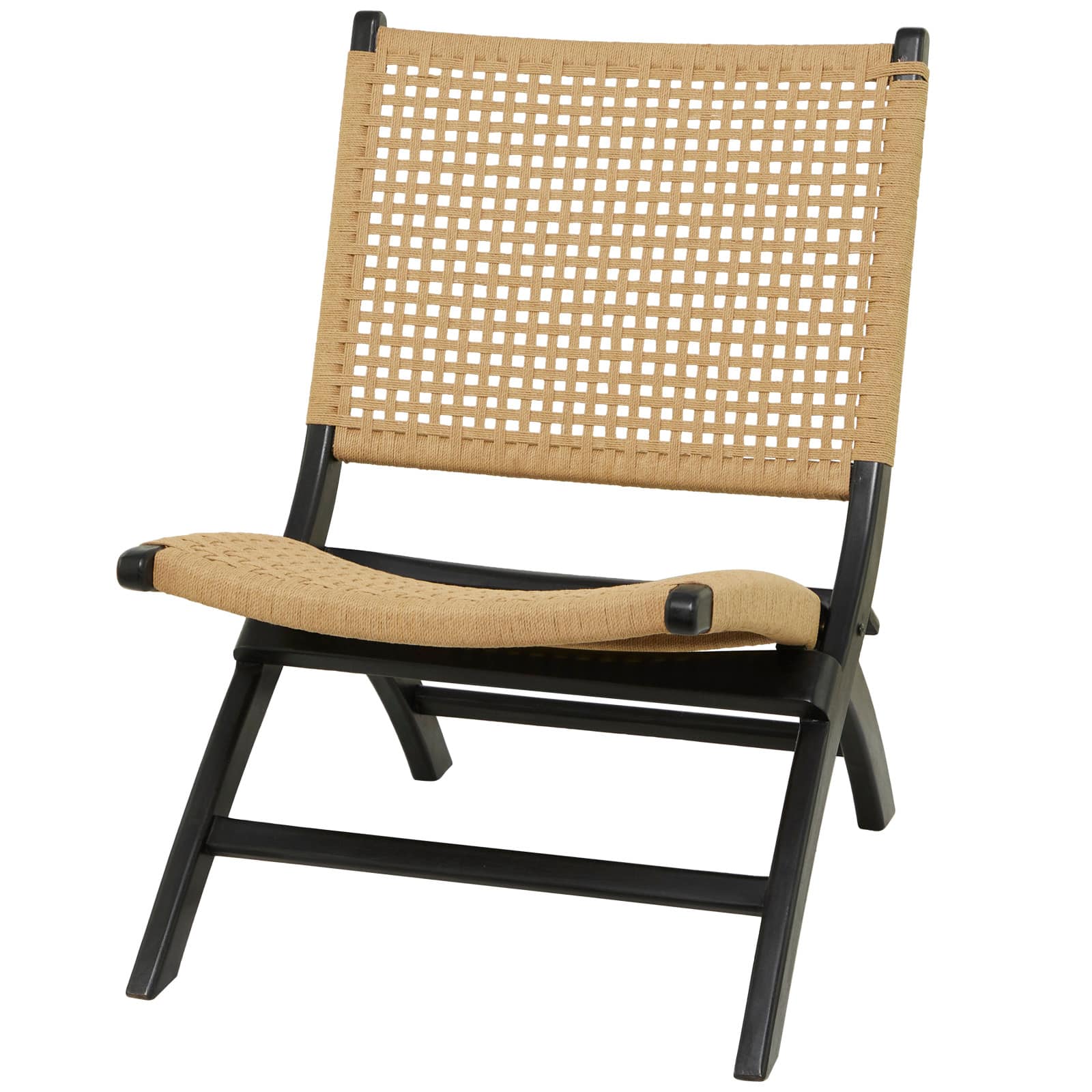 34" Black Wood Handmade Woven  Folding Chair
