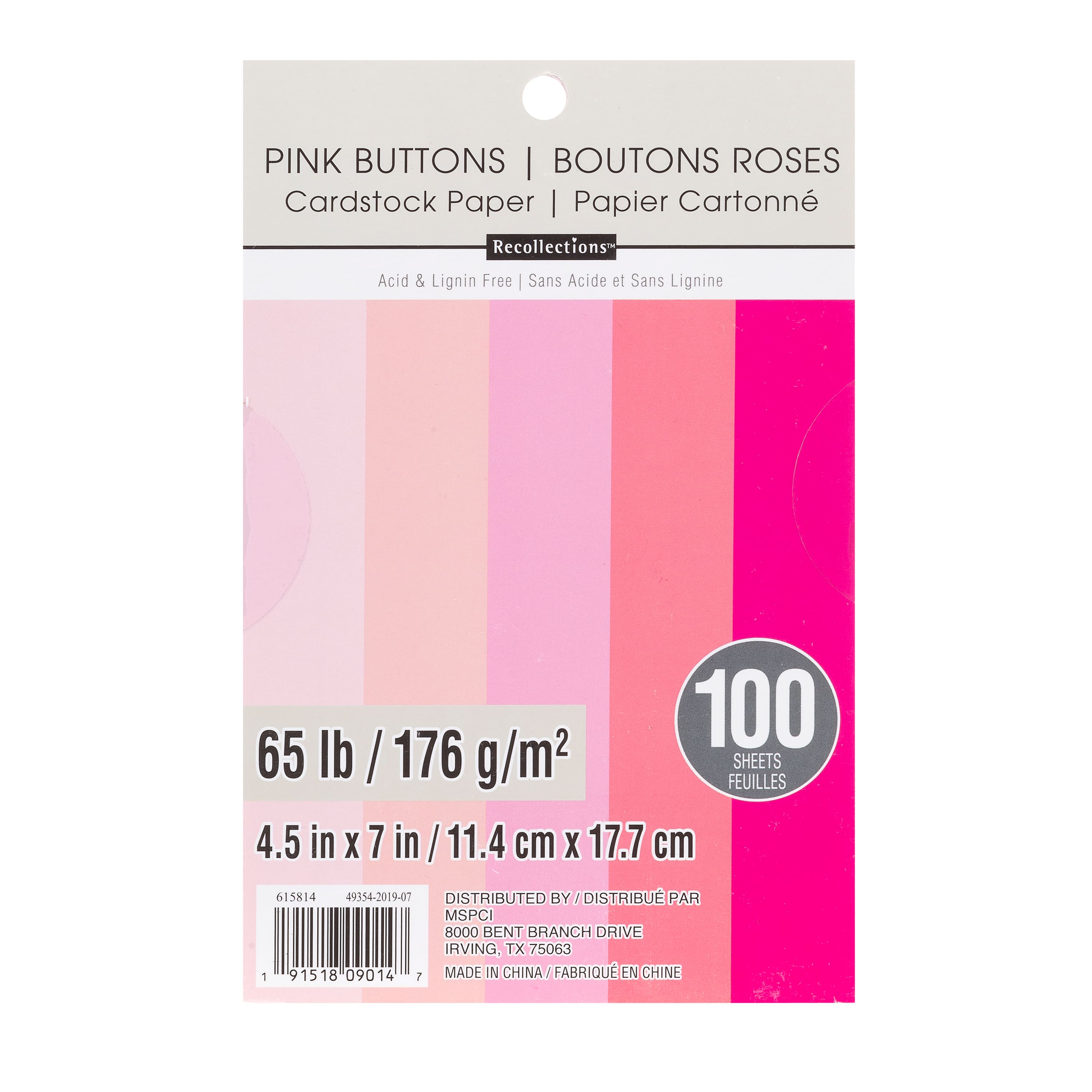12 Packs: 100 ct. (1,200 total) Pink Buttons 4.5" x 7" Cardstock Paper by Recollections™