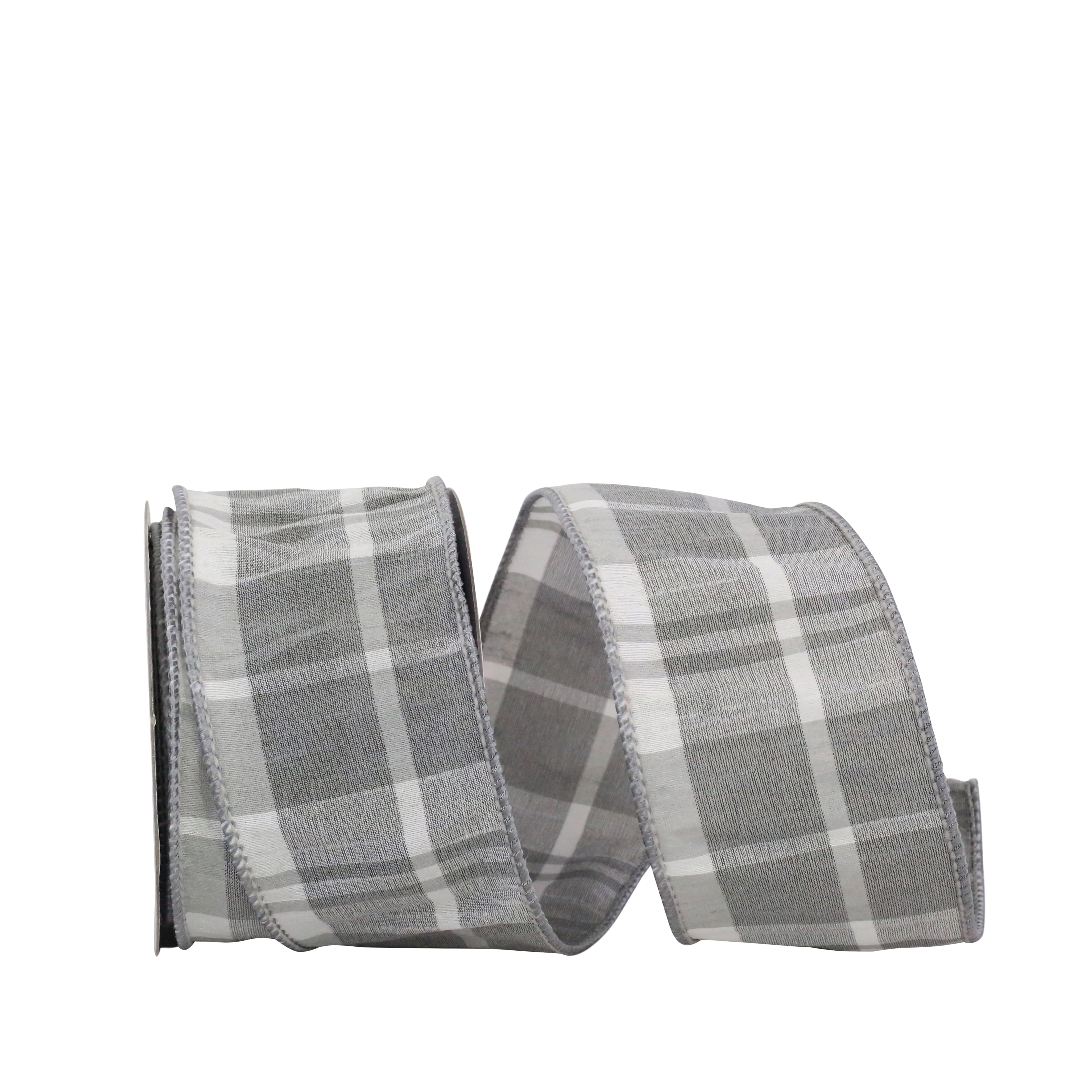 JAM Paper 2.5" x 10yd. Gray Plaid Elegance Wired Dupioni Ribbon