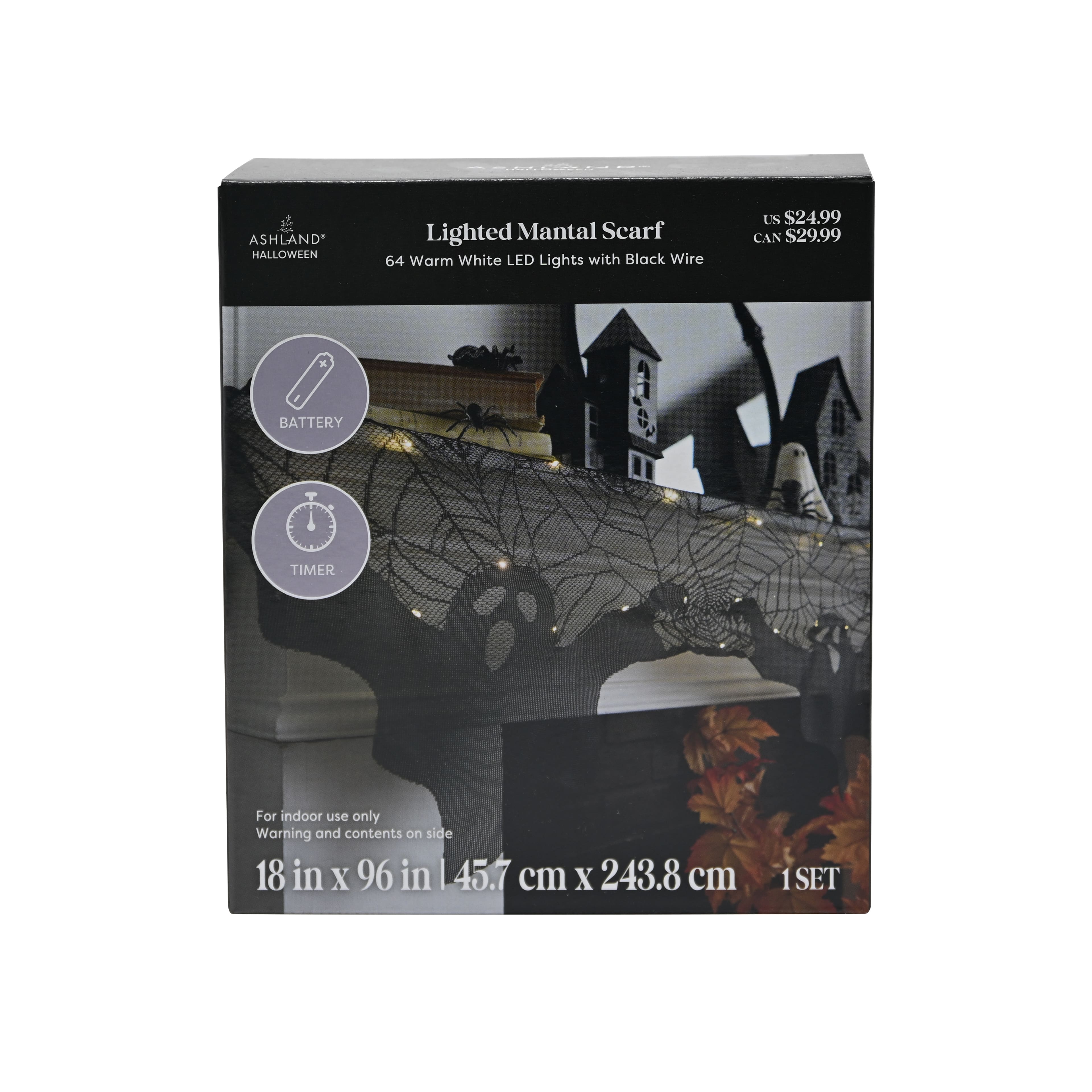 96" Spiderweb & Ghosts LED Lighted Mantel Scarf by Ashland®