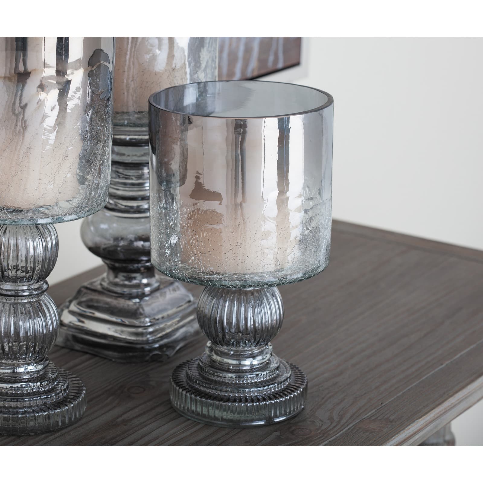Black Glass Traditional Candle Holder, 10" x 6" x 6"