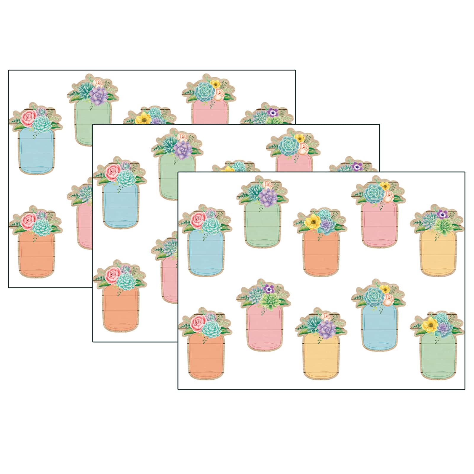 Teacher Created Resources Rustic Bloom Mason Jars Accents, 3 Packs of 30