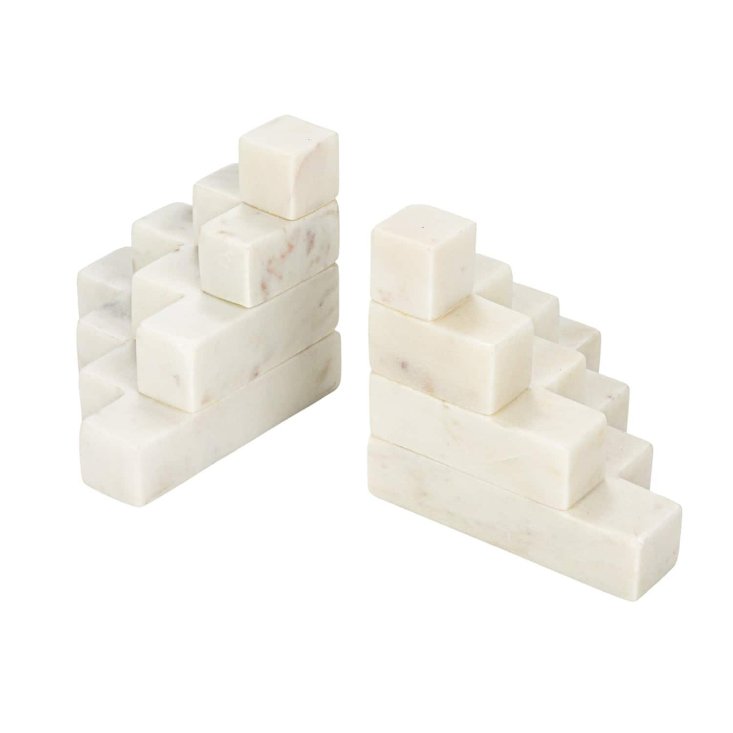 Hello Honey® 5" White Decorative Marble Stairstep Bookends Set
