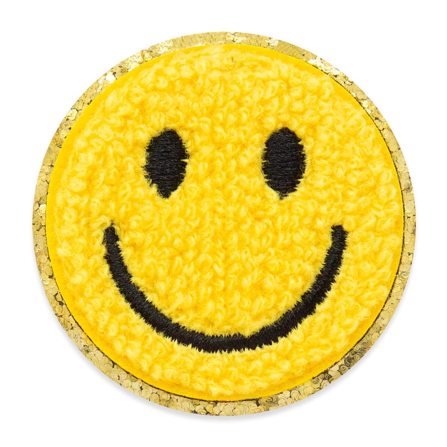 Yellow Embroidered Smiley Face Iron-On & Adhesive Patch by Make Market®