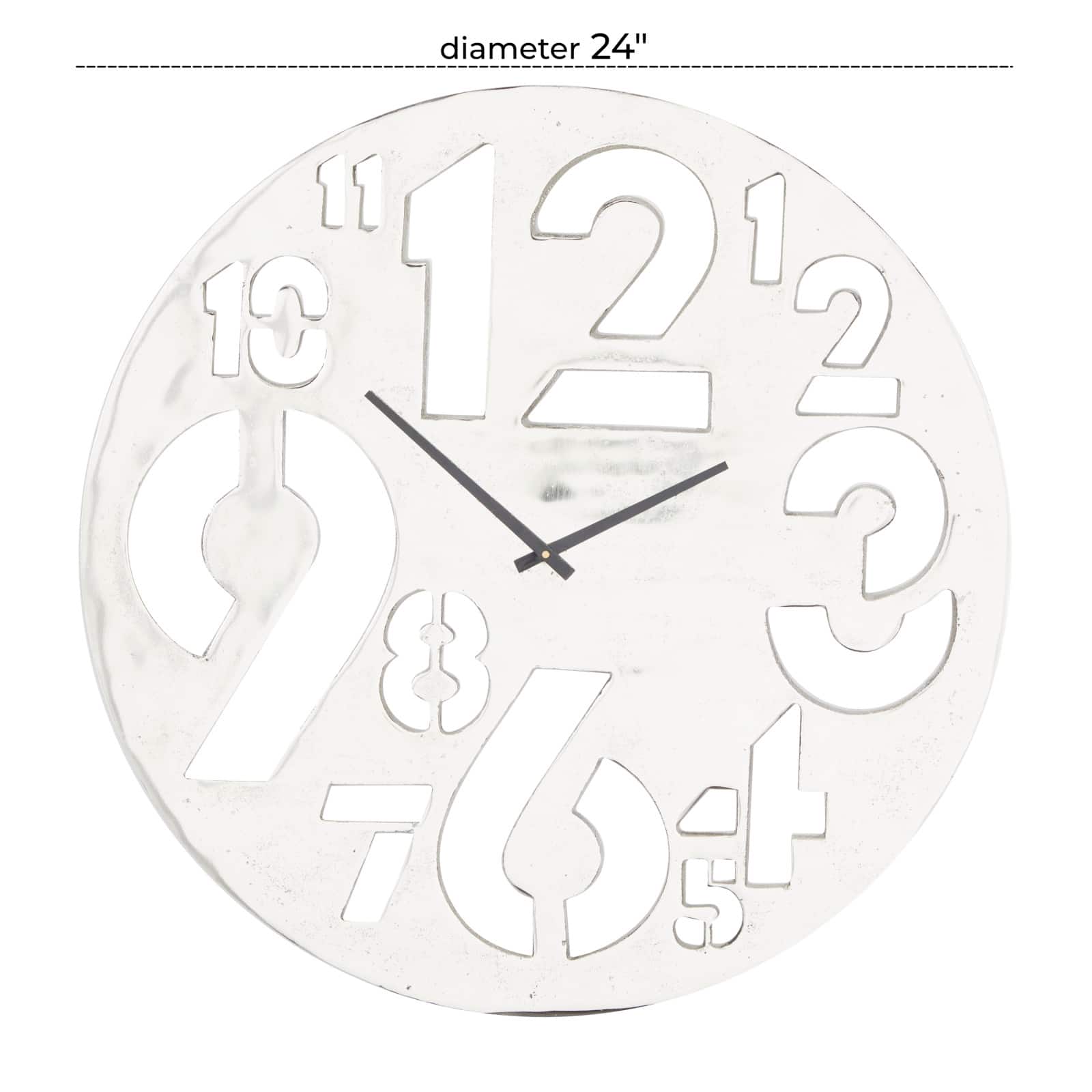 Silver Aluminum Contemporary Wall Clock, 24" x 24" x 2"