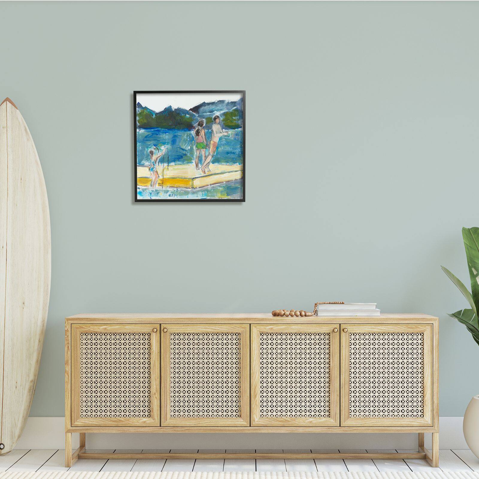 Stupell Industries Kids on Swimming Dock Abstract Contemporary Lake Scene Framed Wall Art