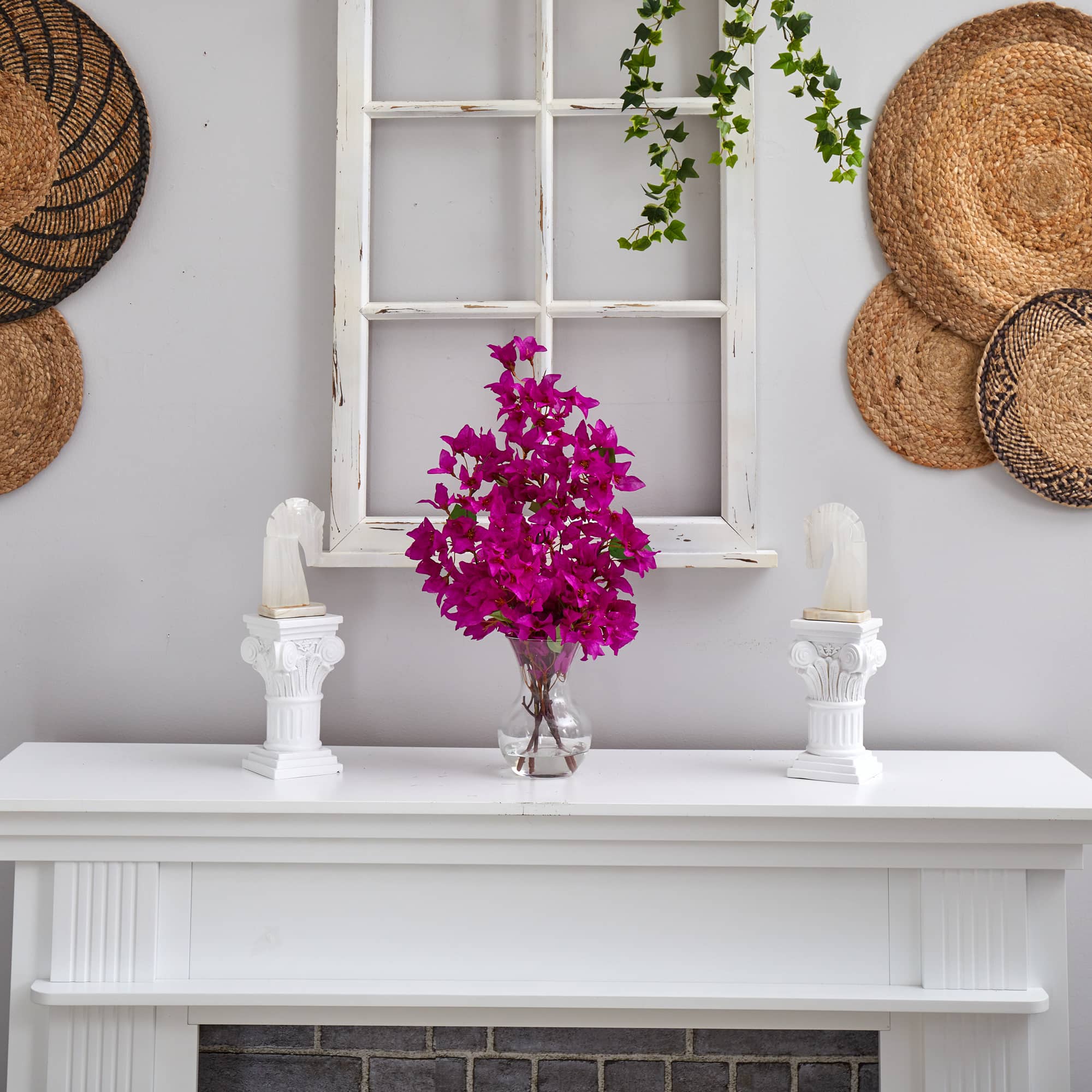 22" Artificial Purple Bougainvillea Arrangement with Fluted Glass Vase