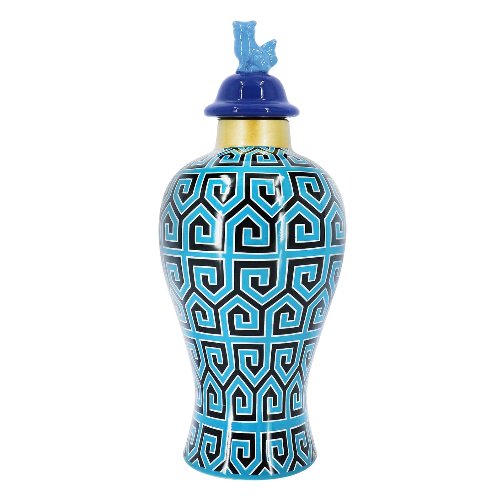 Jonathan Adler x Michaels 12" Blue & Black Greek Key Tabletop Urn with Lid