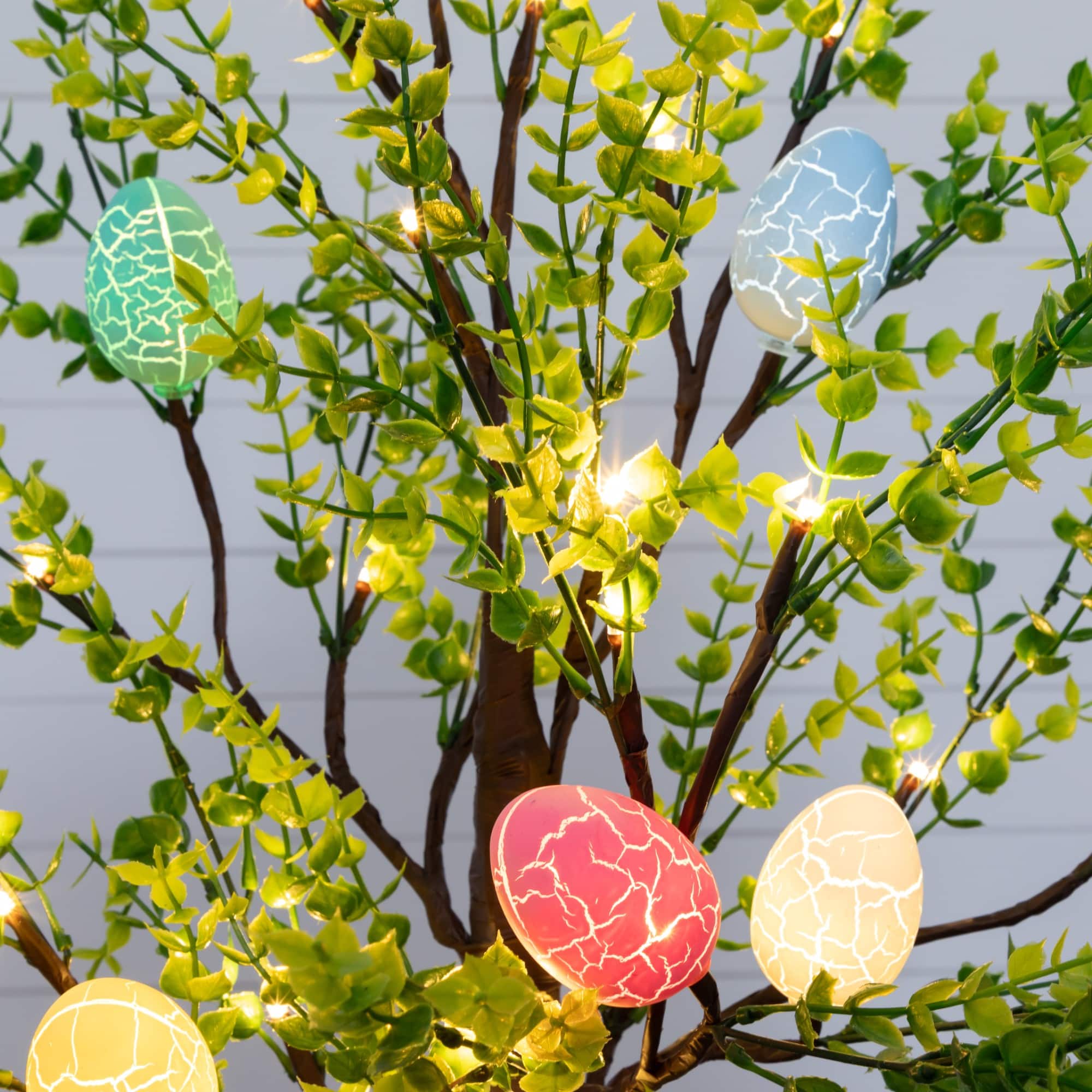 2ft. Pre-Lit Artificial Easter Egg Twig Tree with Greens and 24 Warm White LED Lights