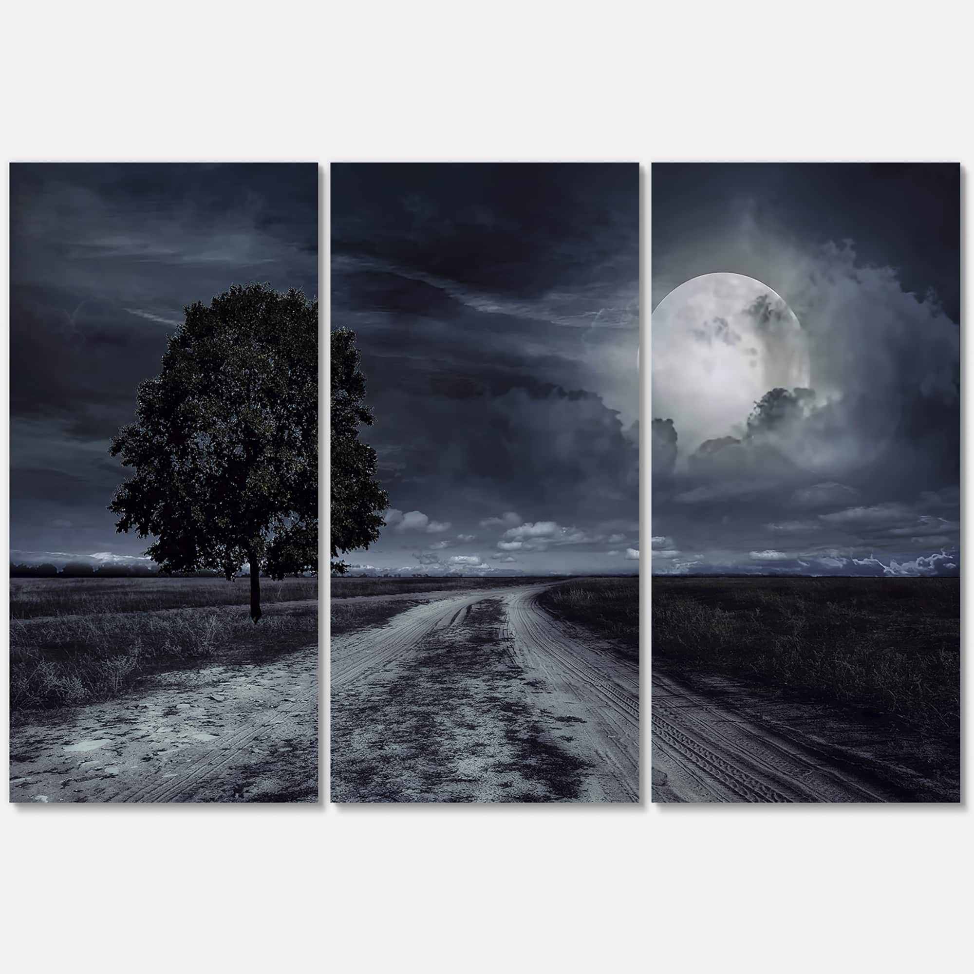 Designart - Paved Road Under A Full Moon - Nautical & Coastal Canvas Wall Art Print