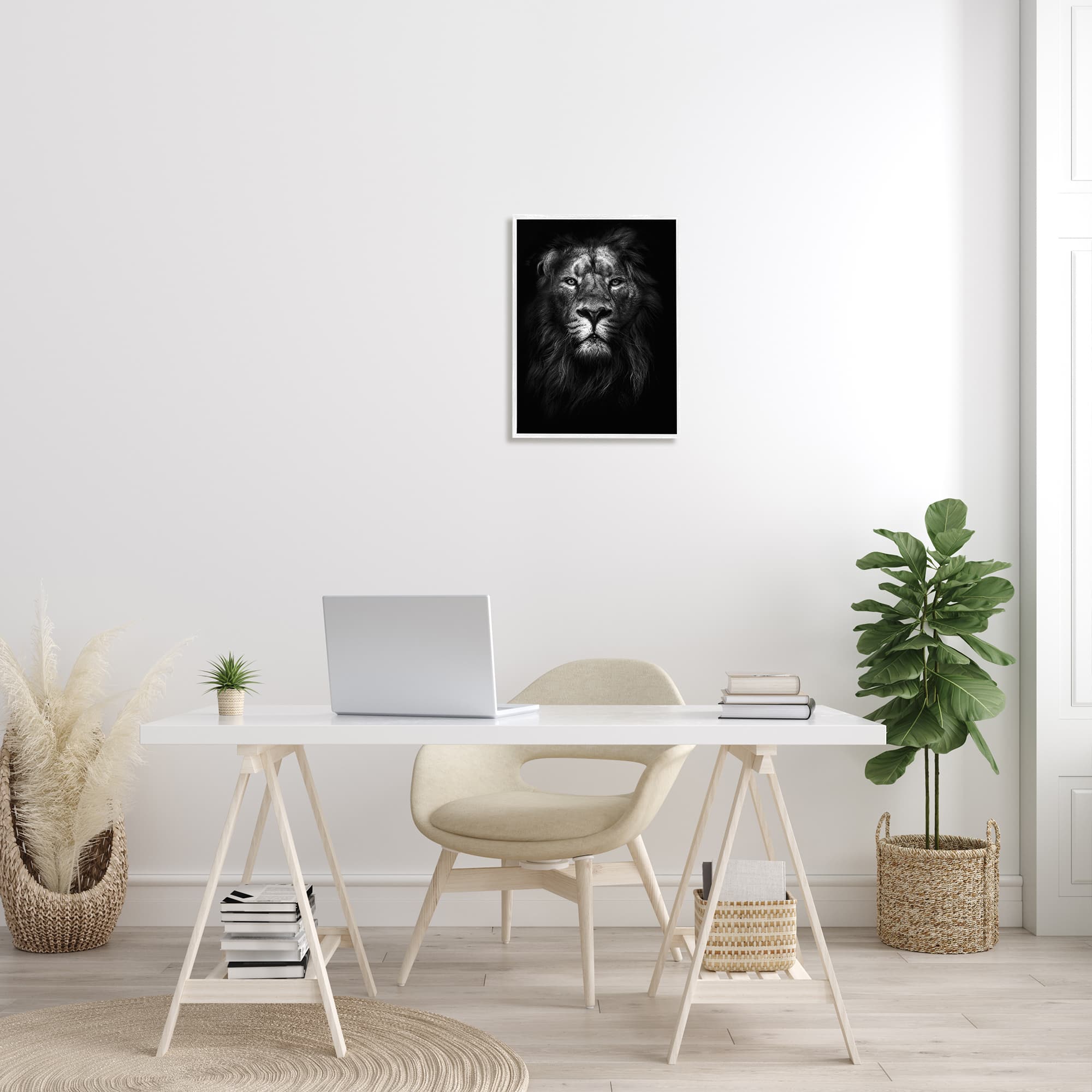 Stupell Industries Lion in Shadows Wall Accent with White Frame