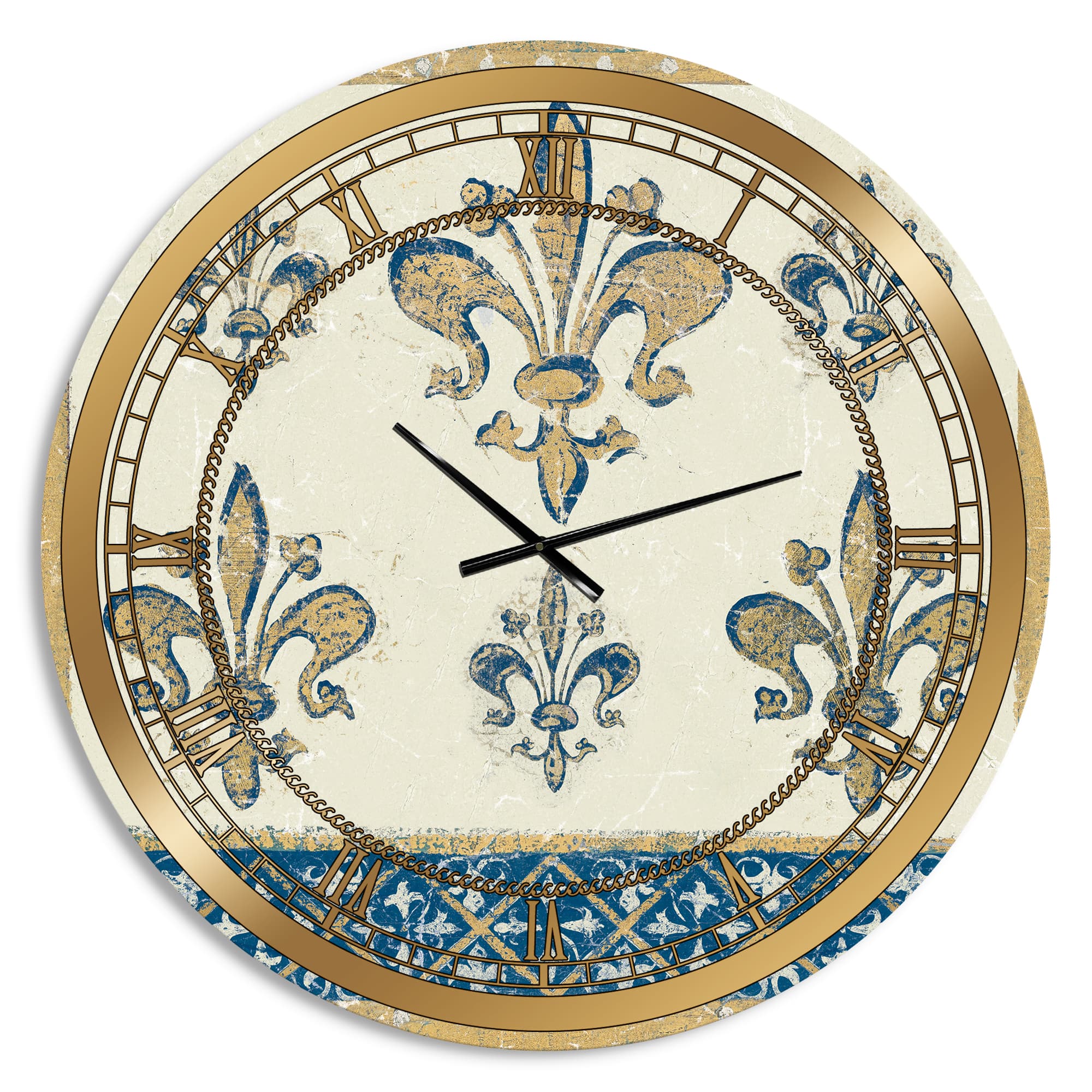 Designart Fleur De Lis Gold Pattern Wall Clock