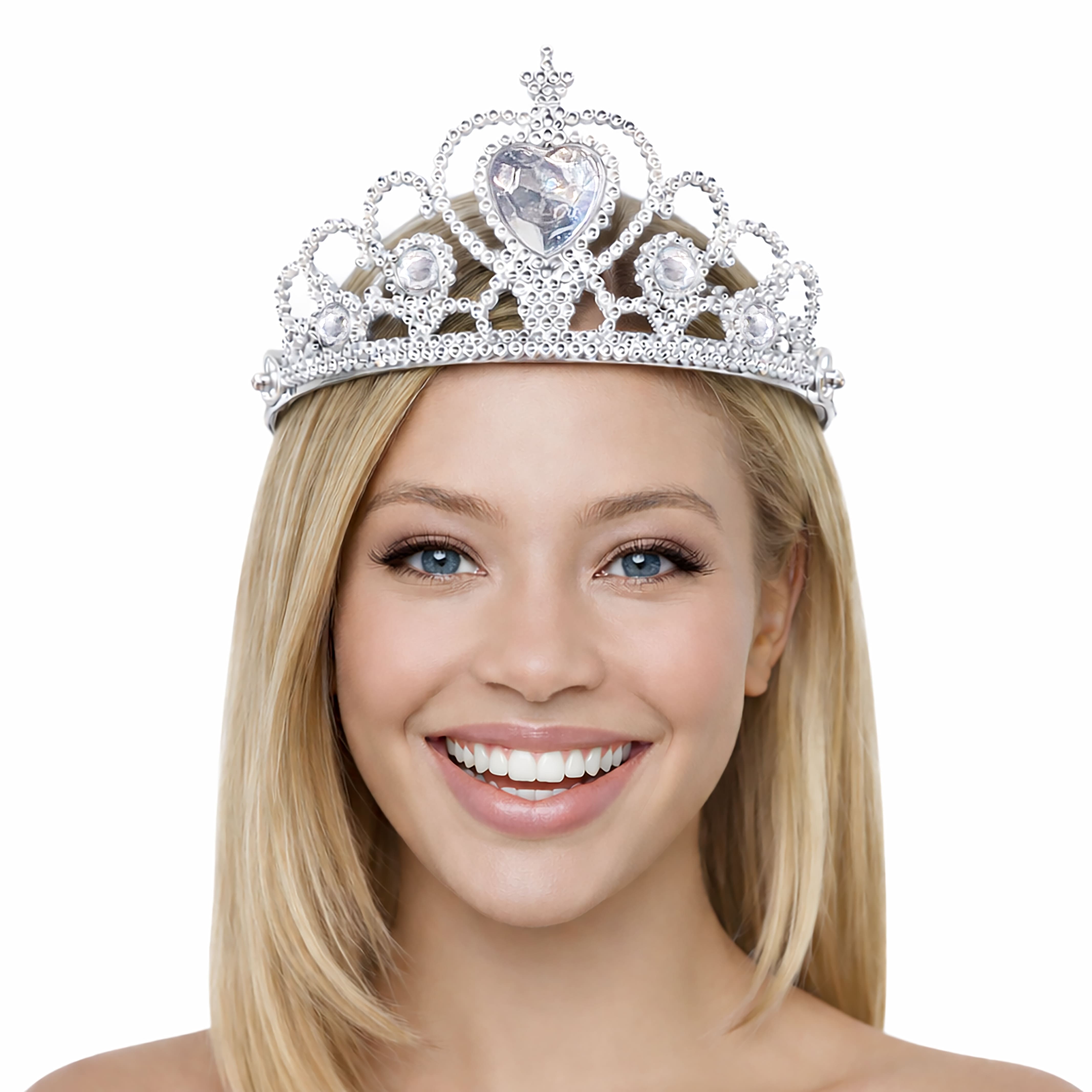 Adult Silver Plastic Costume Tiara with Gem