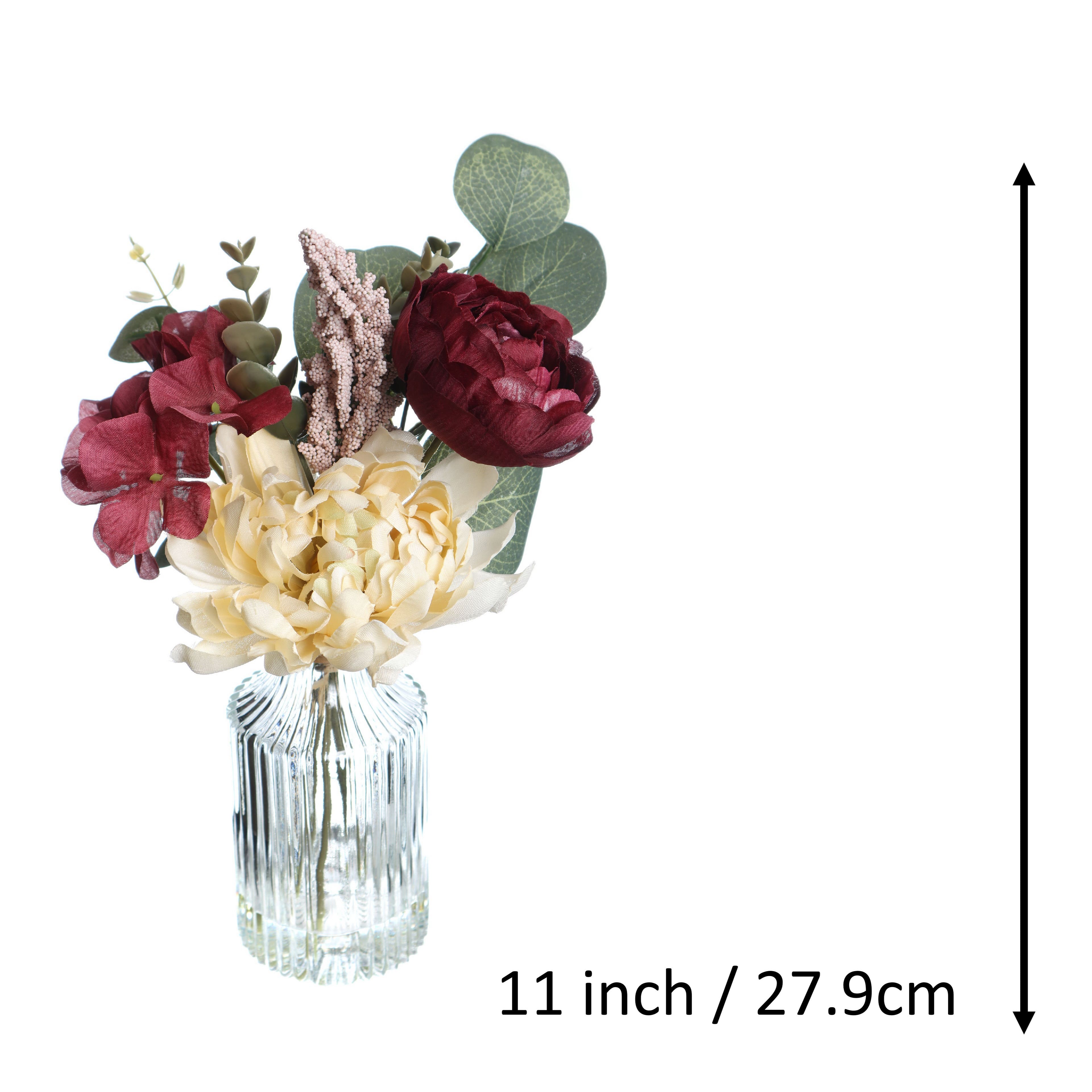 11" Burgundy Hydrangea Mum Mix in Glass Vase by Ashland®