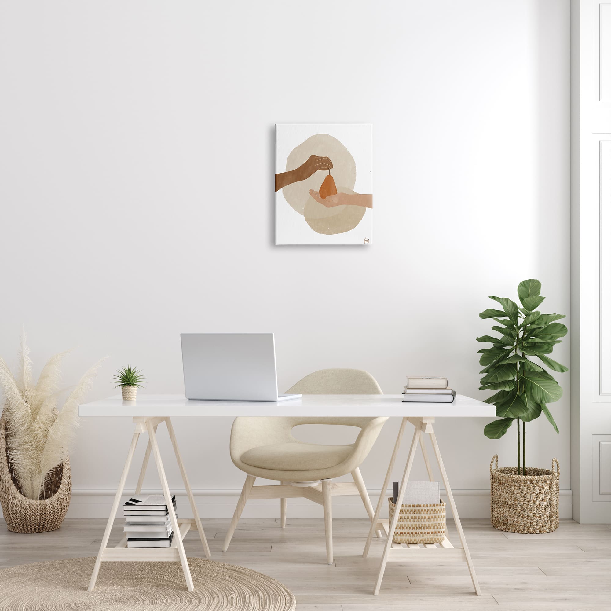 Stupell Industries Abstract Pear Offering Reaching Hands Earth Tones Canvas Wall Art