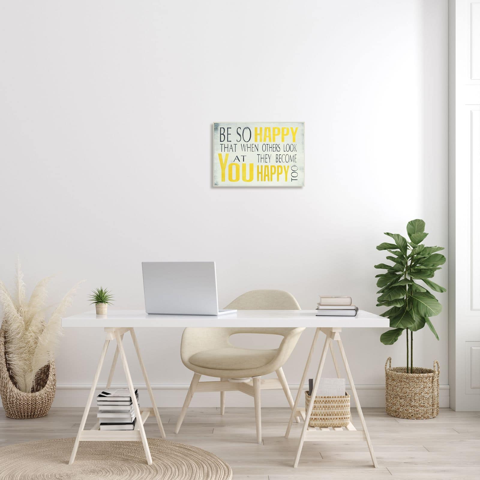 Stupell Industries Be So Happy Typography Framed Giclee Texturized Art Wood Wall Plaque