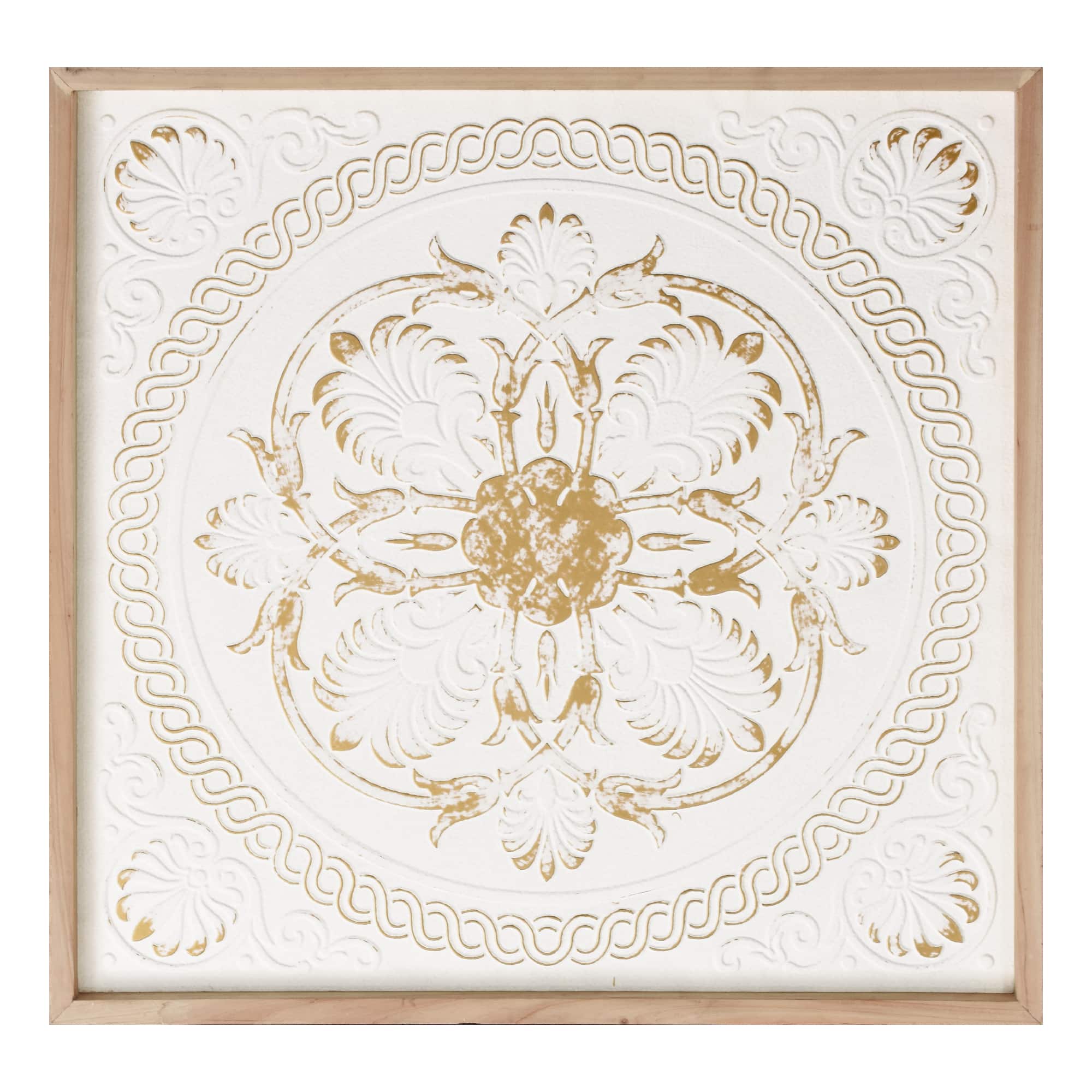 American Art Decor 28" x 28" 3D White & Gold Medallion Boho Metal Wall Art Wall Décor