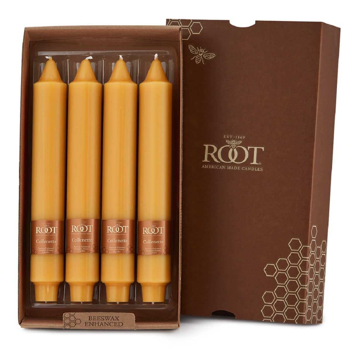 Root Candles 9" Unscented Smooth Collenette Taper Candles