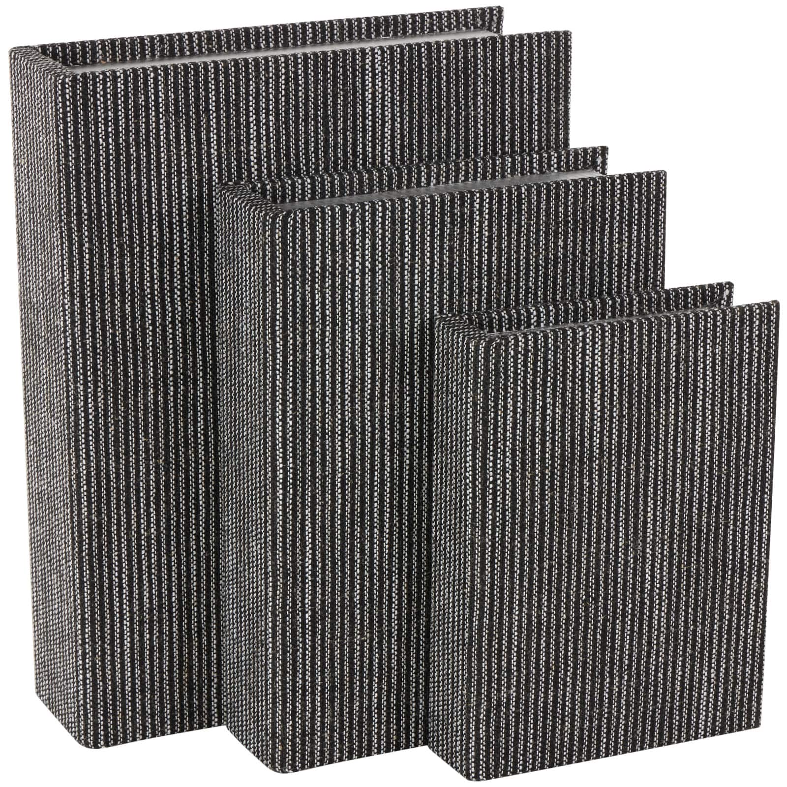 Black Fabric Faux Book Storage Decorative Box with White Sewn Pattern Set