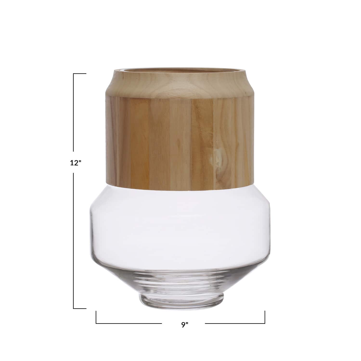 Hello Honey® 12" Natural Glass Vase with Removable Acacia Wood Collar