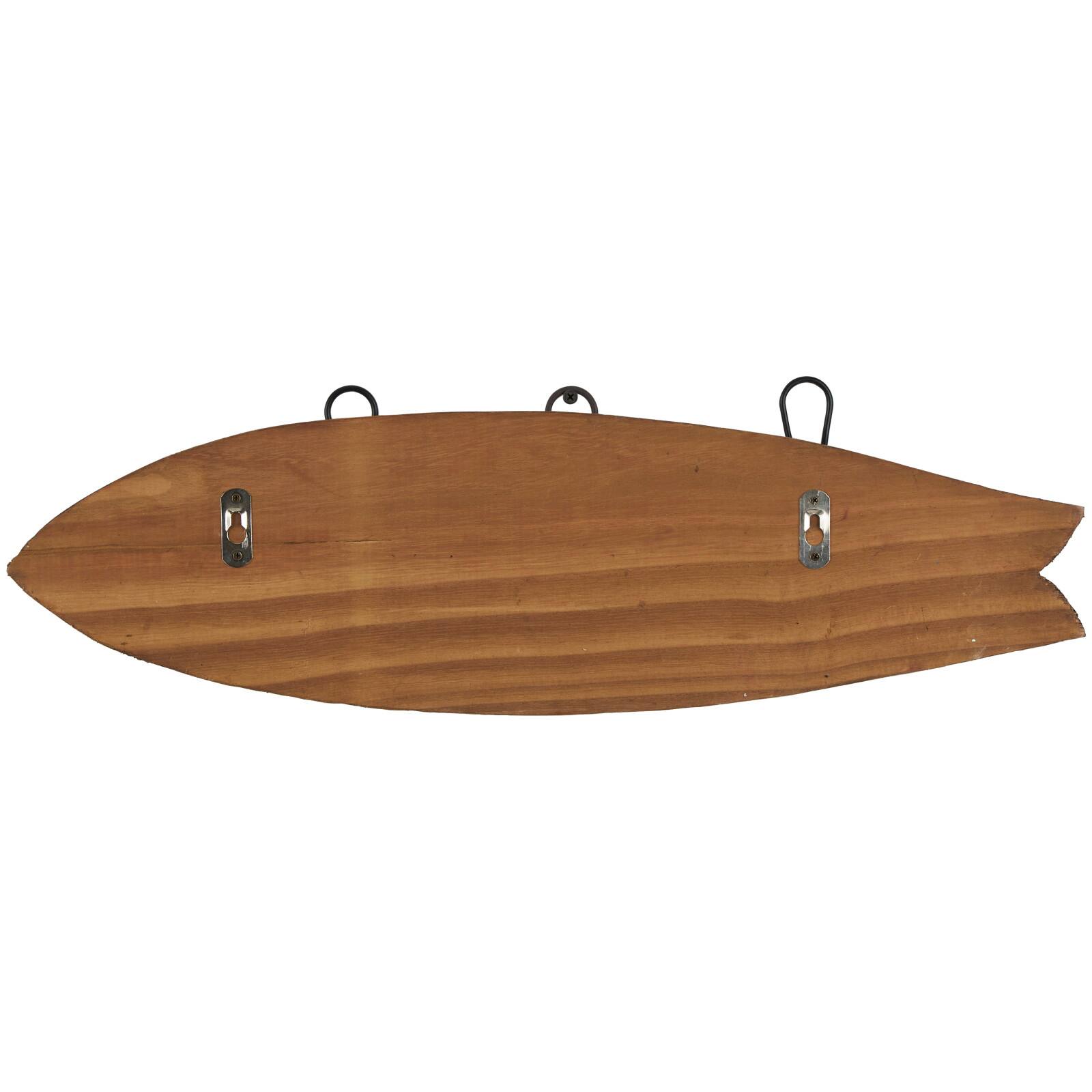22.5" x 7" Brown Wood Handmade Distressed Fish Shaped 3 Hanger Wall Hook with Metal Accents