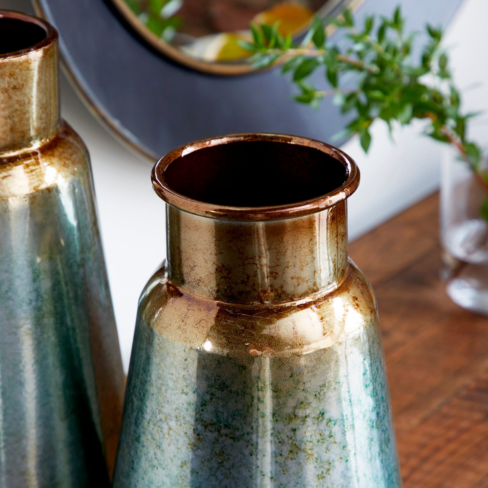 Set of 2 Turquoise Metal Rustic Vase, 15", 12"