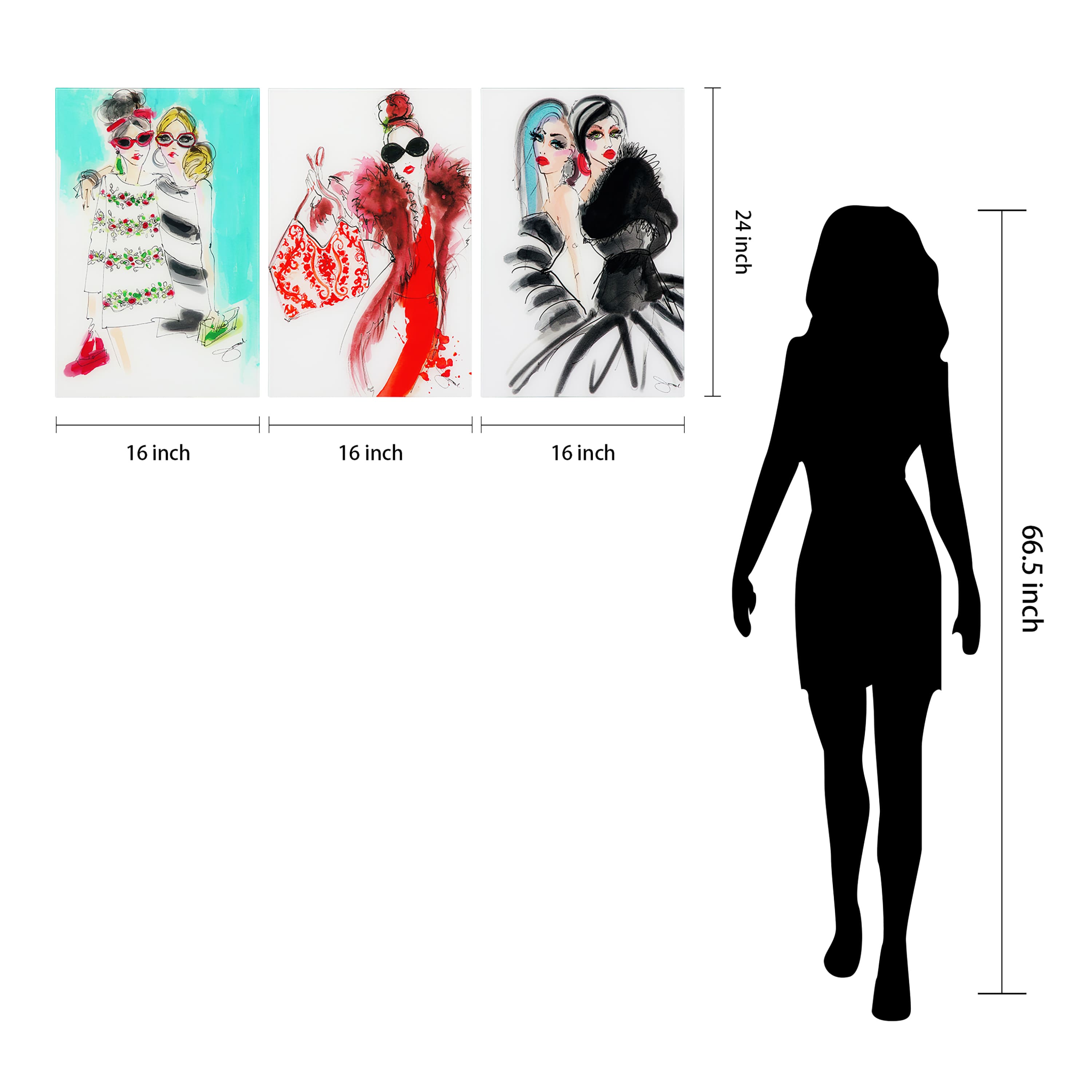 Empire Art Direct 16" x 24" Fashion Show 3 Piece Frameless Printed Tempered Glass Wall Art Set