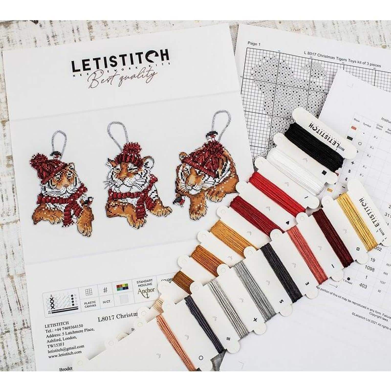 Letistitch Christmas Tigers Toys Set Plastic Canvas Counted Cross Stitch Kit