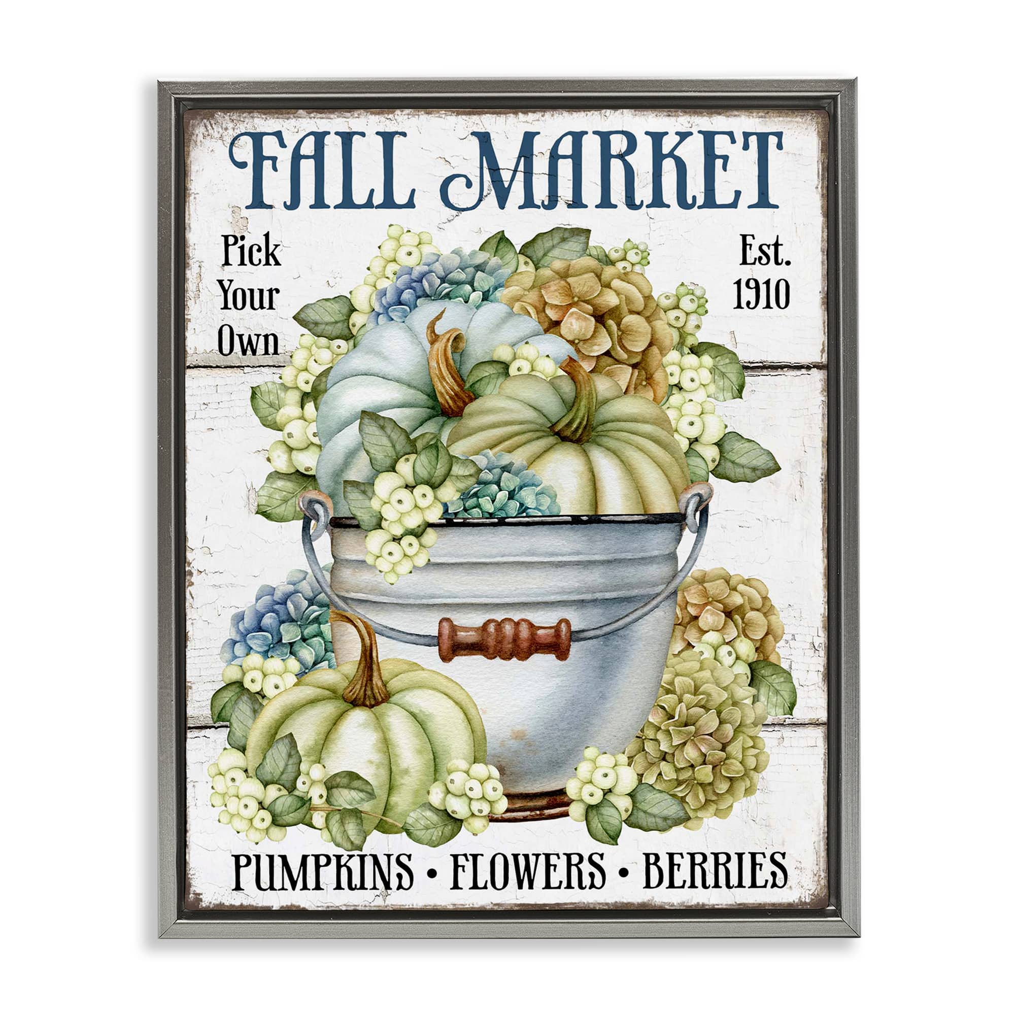 Stupell Industries Vintage Pumpkins & Hydgrangea Floater Framed Art