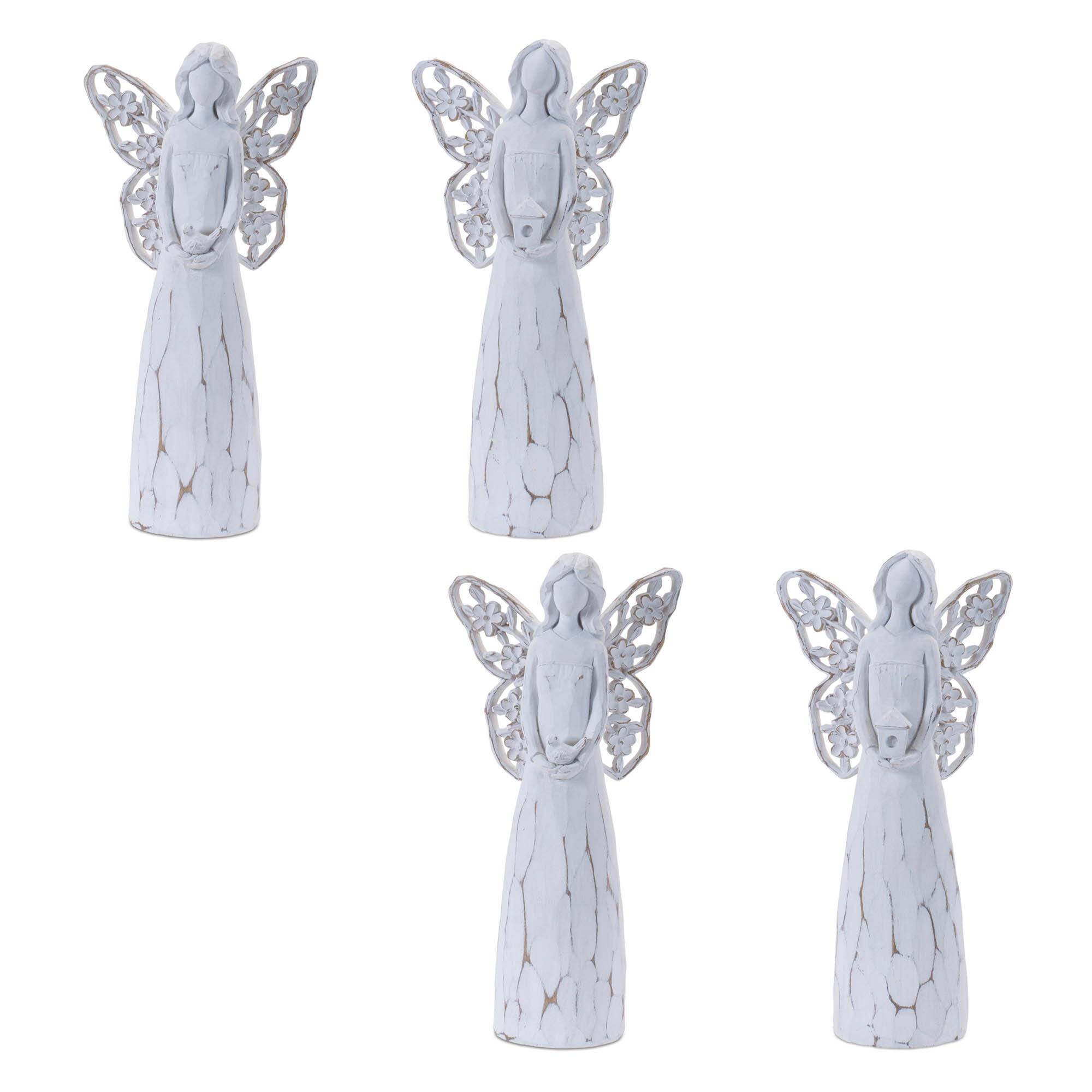 White & Beige Butterfly Wing Angel Figurine Set