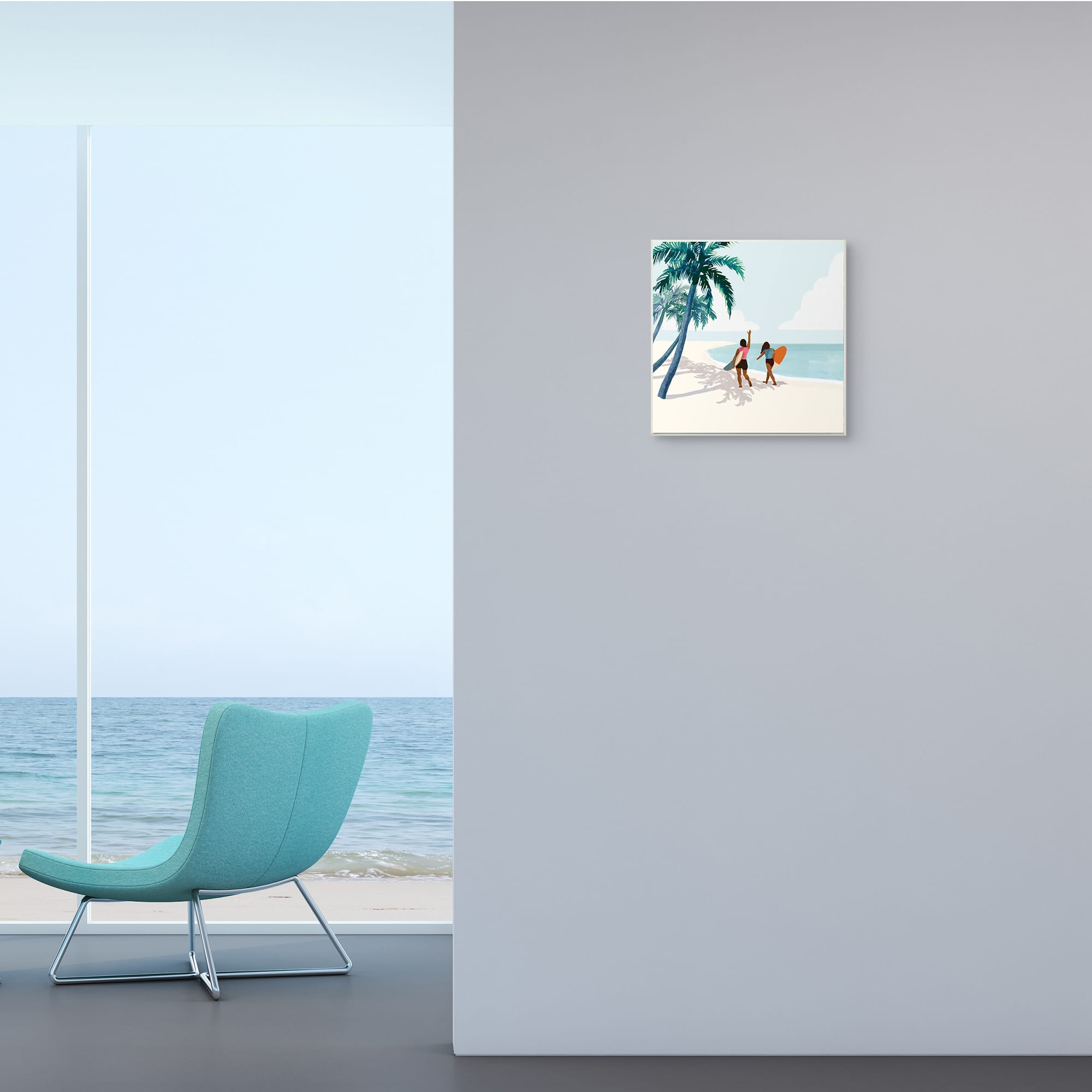 Stupell Industries Women with Surfboards under Coastal Palm Trees,12" x 12"