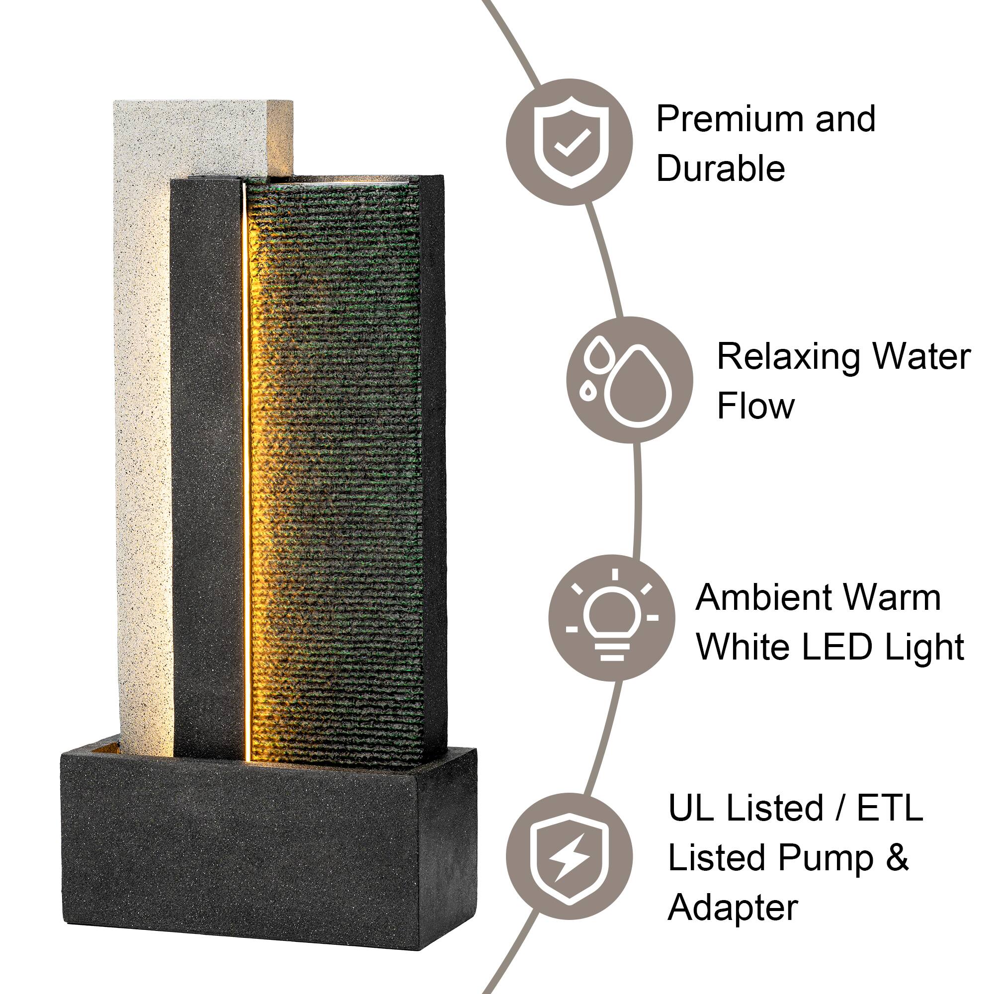 Glitzhome® 38.25" Modern LED Textured Surface Outdoor Floor Fountain