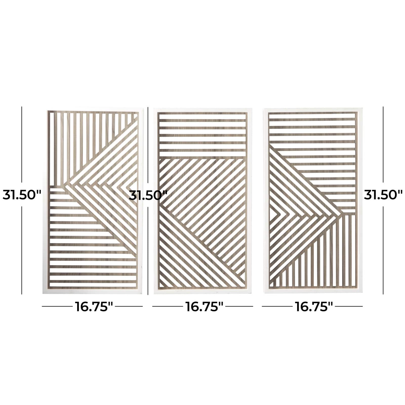 Brown Wood Carved Geometric Wall Decor Set of 3 17", 31"