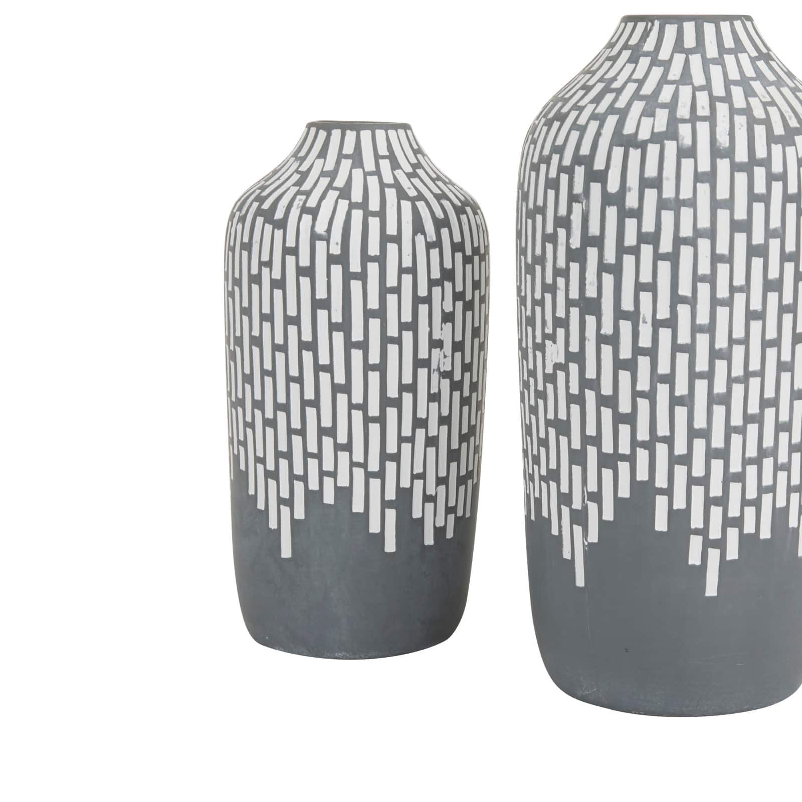 Set of 2 Gray Stoneware Modern Vases, 13" x 6" x 5"