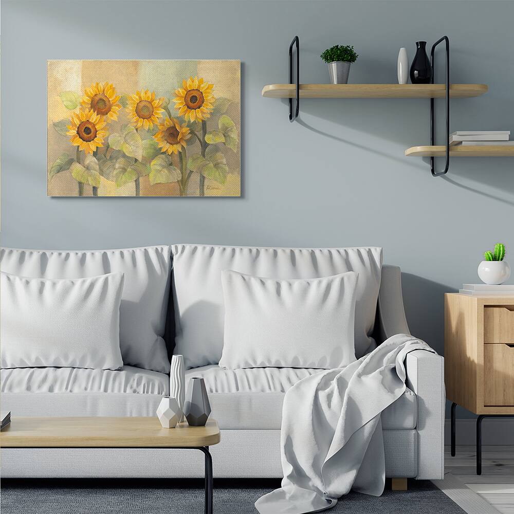 Stupell Industries Soft Vintage Sunflower Floral Field Yellow Green Canvas Wall Art