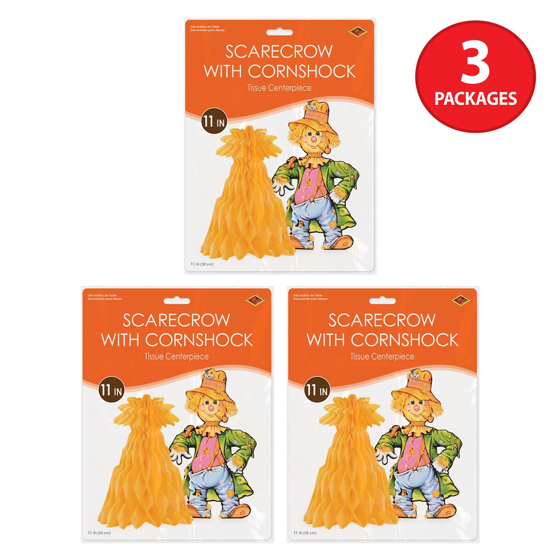 Beistle 11" Scarecrow with Tissue Cornshock Centerpiece Packs, 3ct.