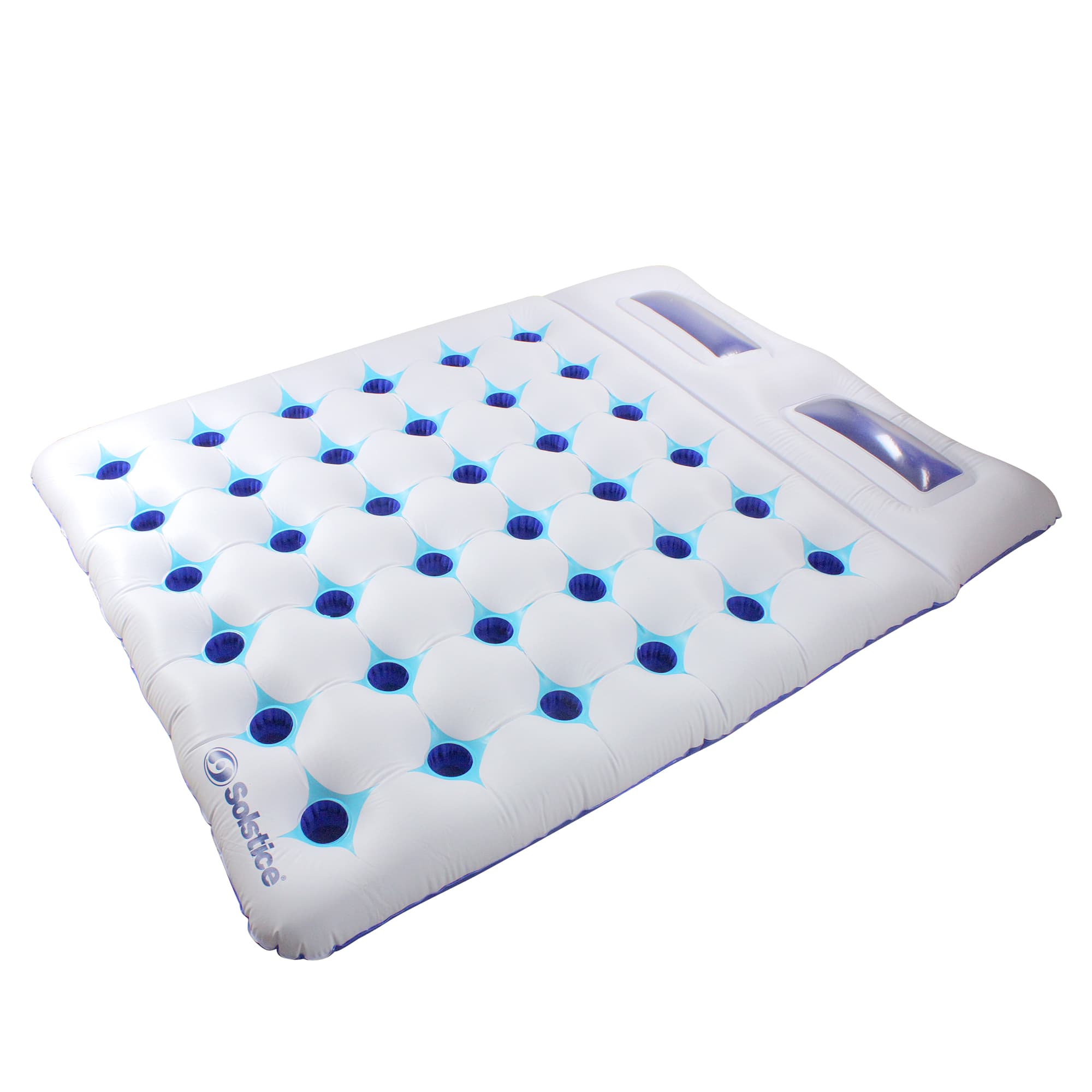 76" White & Blue 36 Pocket Dual Window Inflatable Pool Air Mattress