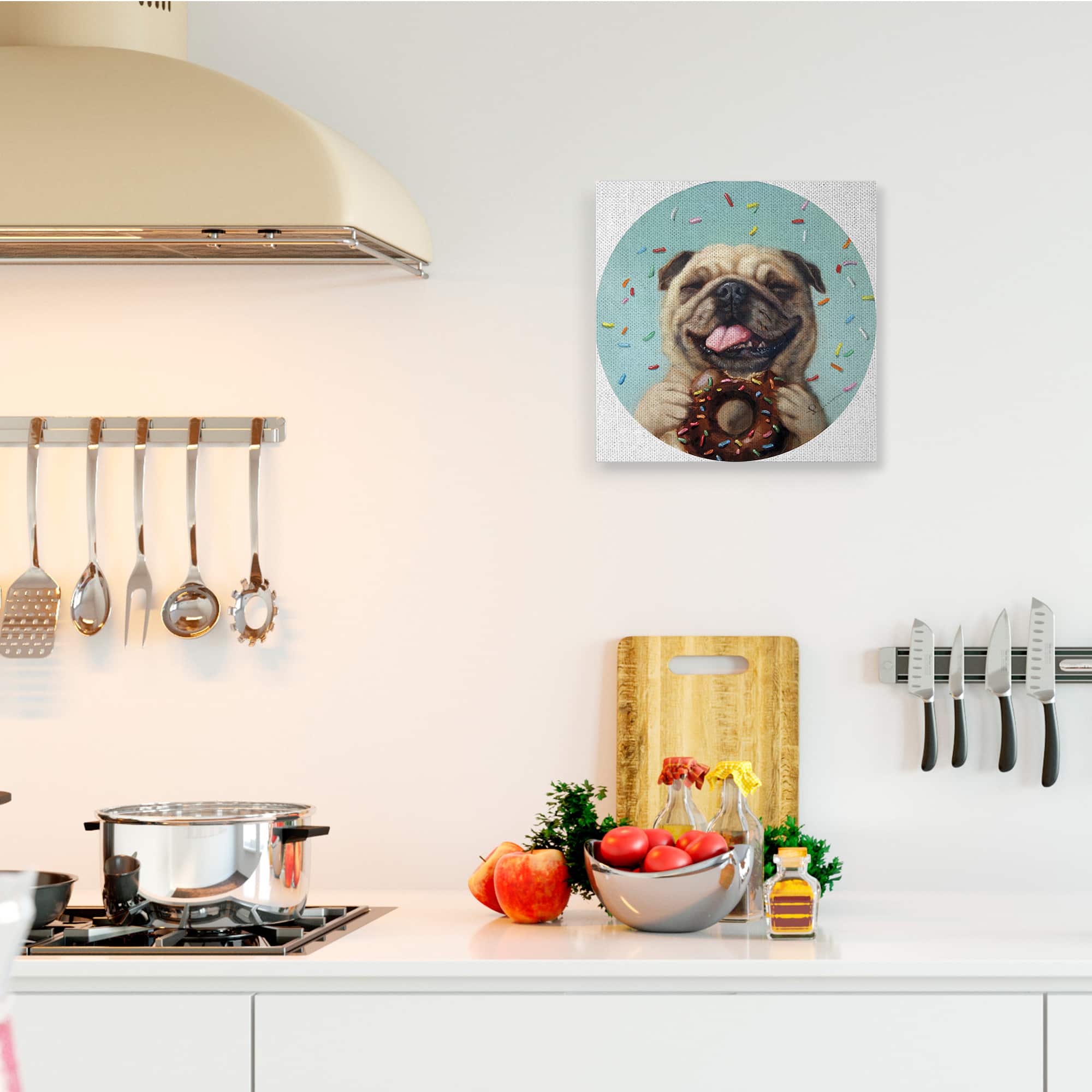 Stupell Industries Happy Pug With Sprinkle Donut Pet Dog Canvas Wall Art