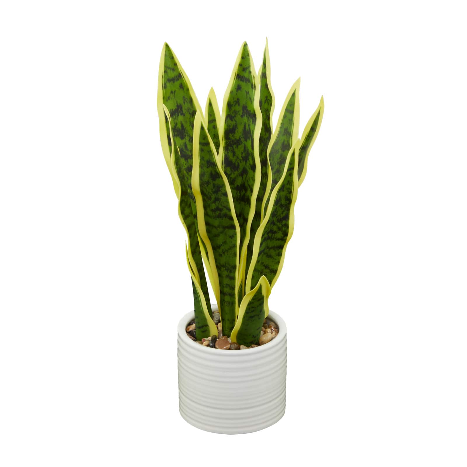 17" Green Snake Faux Foliage Artificial Plant with White Porcelain Pot